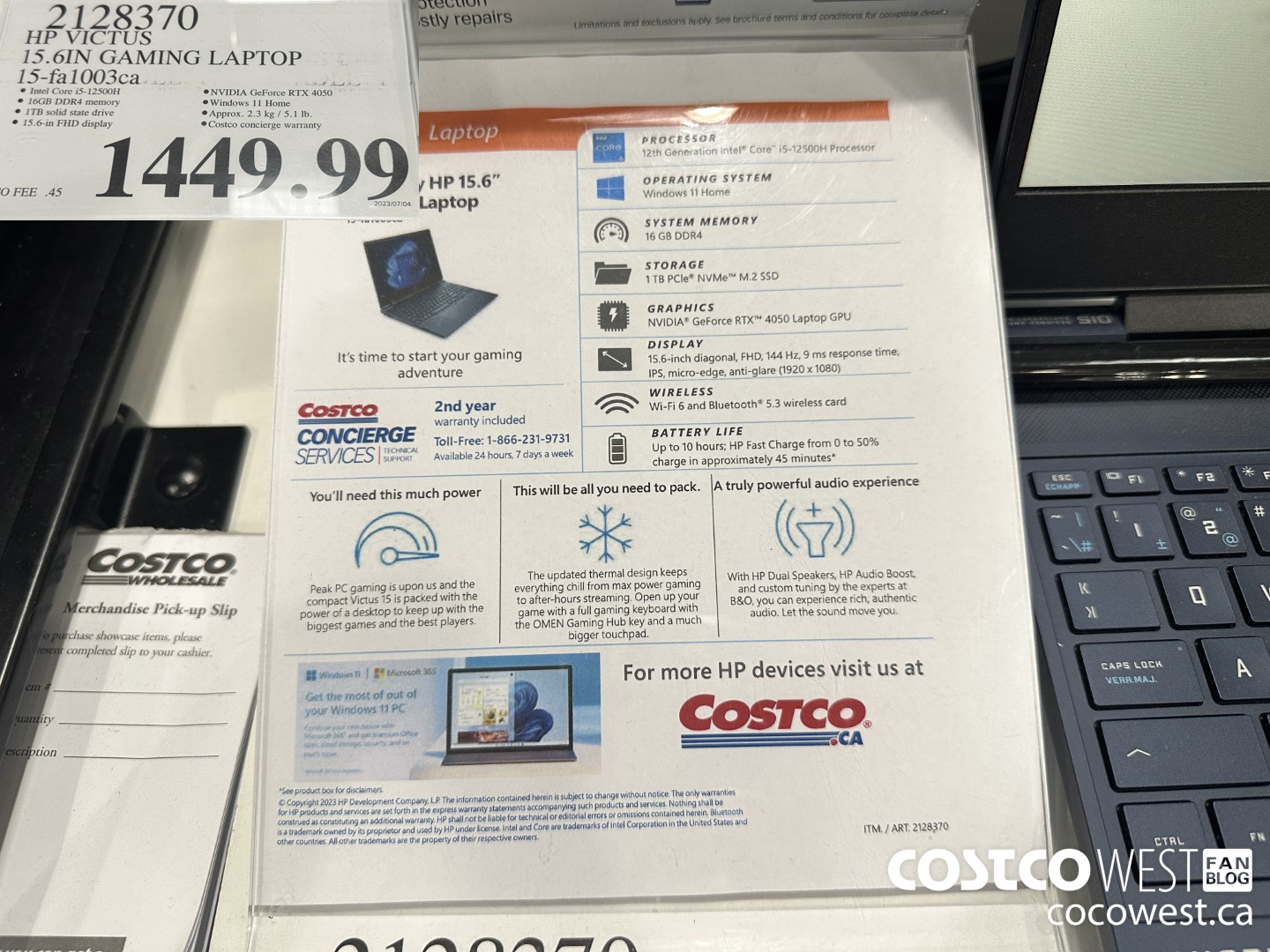 2128370 HP VICTUS 15.6IN GAMING LAPTOP 15-FA1003CA $1449.99