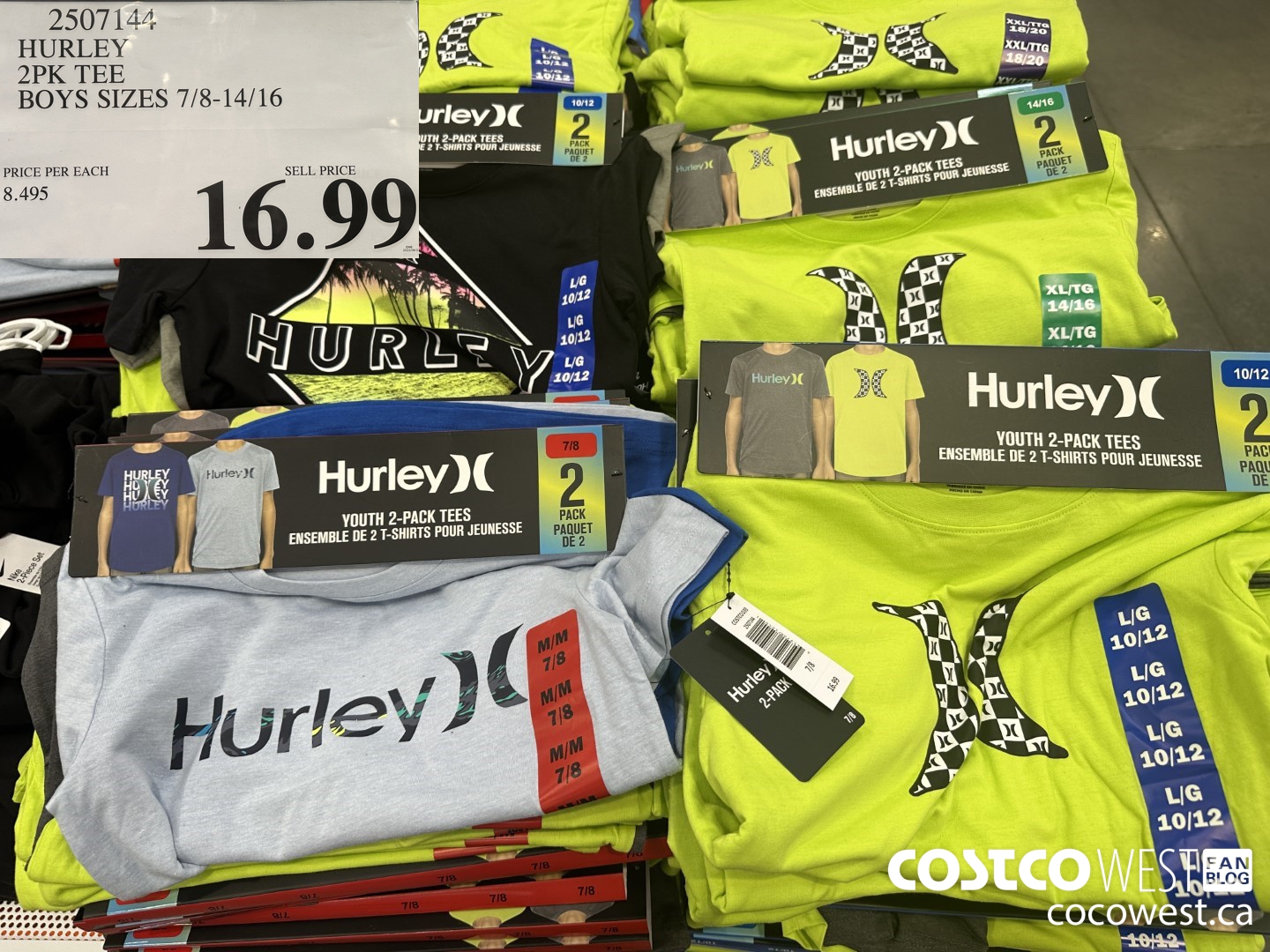 2507144 HURLEY 2PK TEE BOYS SIZES 7/8-14/16 $16.99