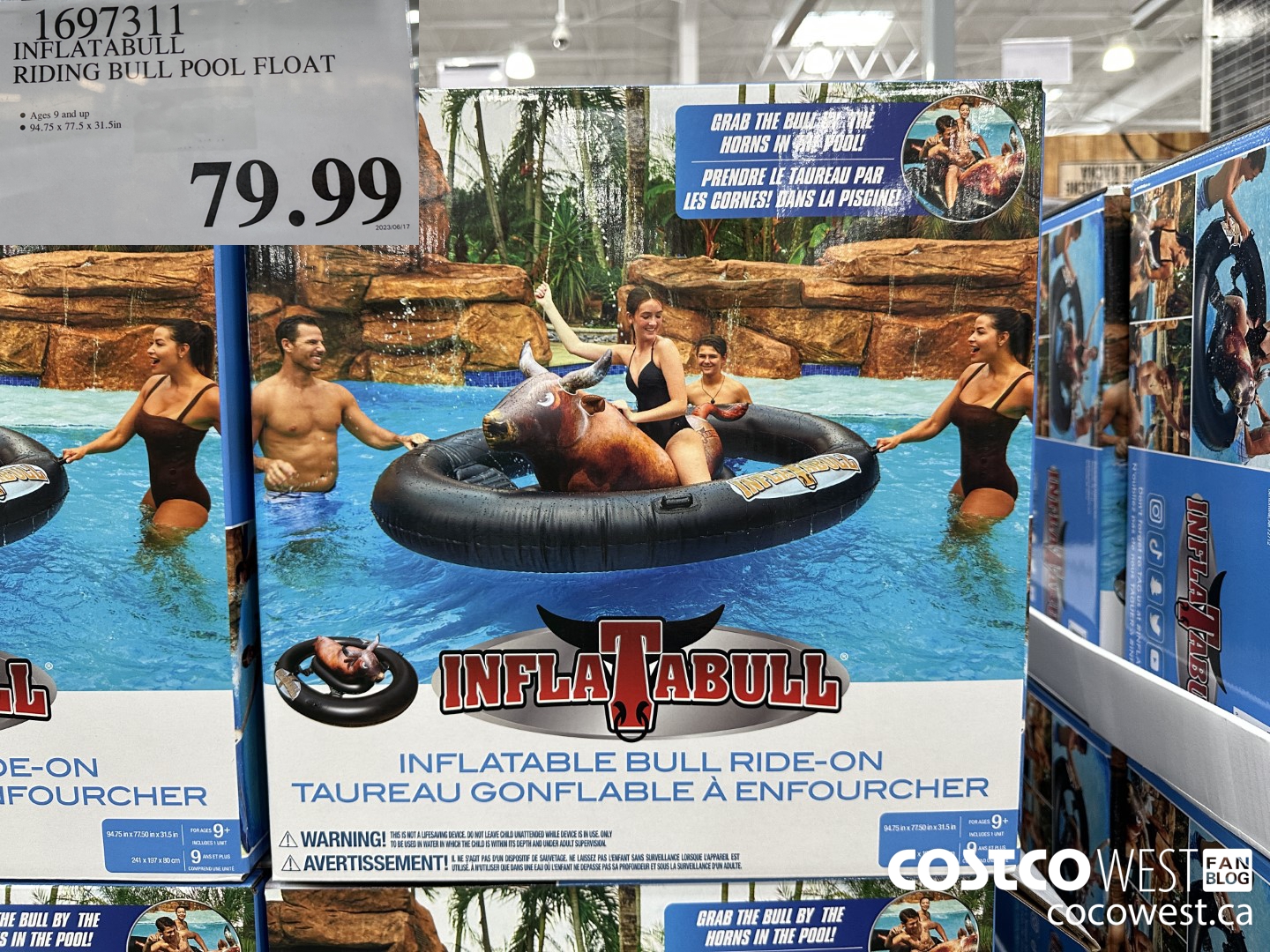 1697311 INFLATABULL RIDING BULL POOL FLOAT $79.99