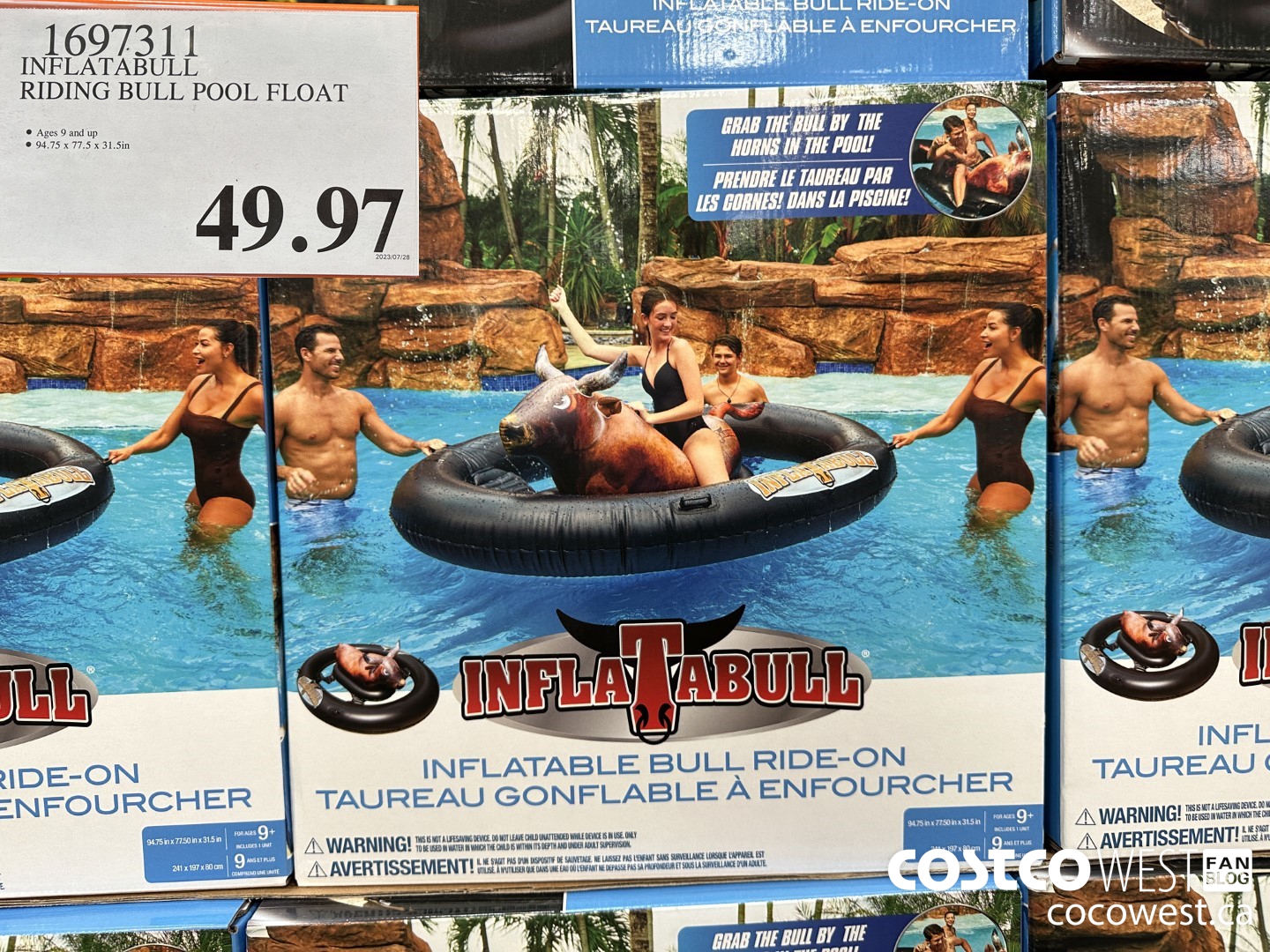 1697311 INFLATABULL RIDING BULL POOL FLOAT $49.97