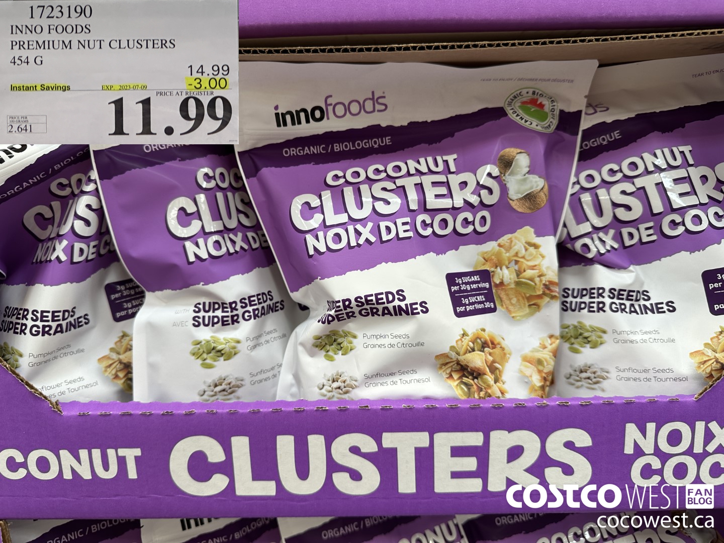 1723190 INNO FOODS PREMIUM NUT CLUSTERS 454G ($3.00 INSTANT SAVINGS EXPIRES ON 2023-07-09) $11.99