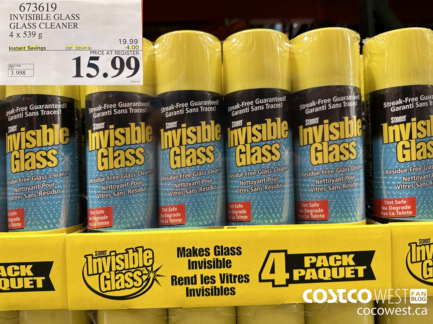 673619 INVISIBLE GLASS GLASS CLEANER 4 X 539 g ($4.00 INSTANT SAVINGS EXPIRES ON 2023-07-30) $15.99