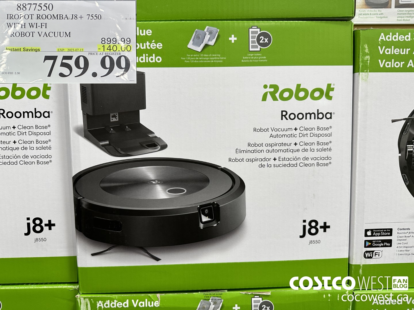 8877550 IROBOT ROOMBA J8+ 7550 WITH WI-FI ROBOT VACUUM ($140.00 INSTANT SAVINGS EXPIRES ON 2023-07-13) $759.99
