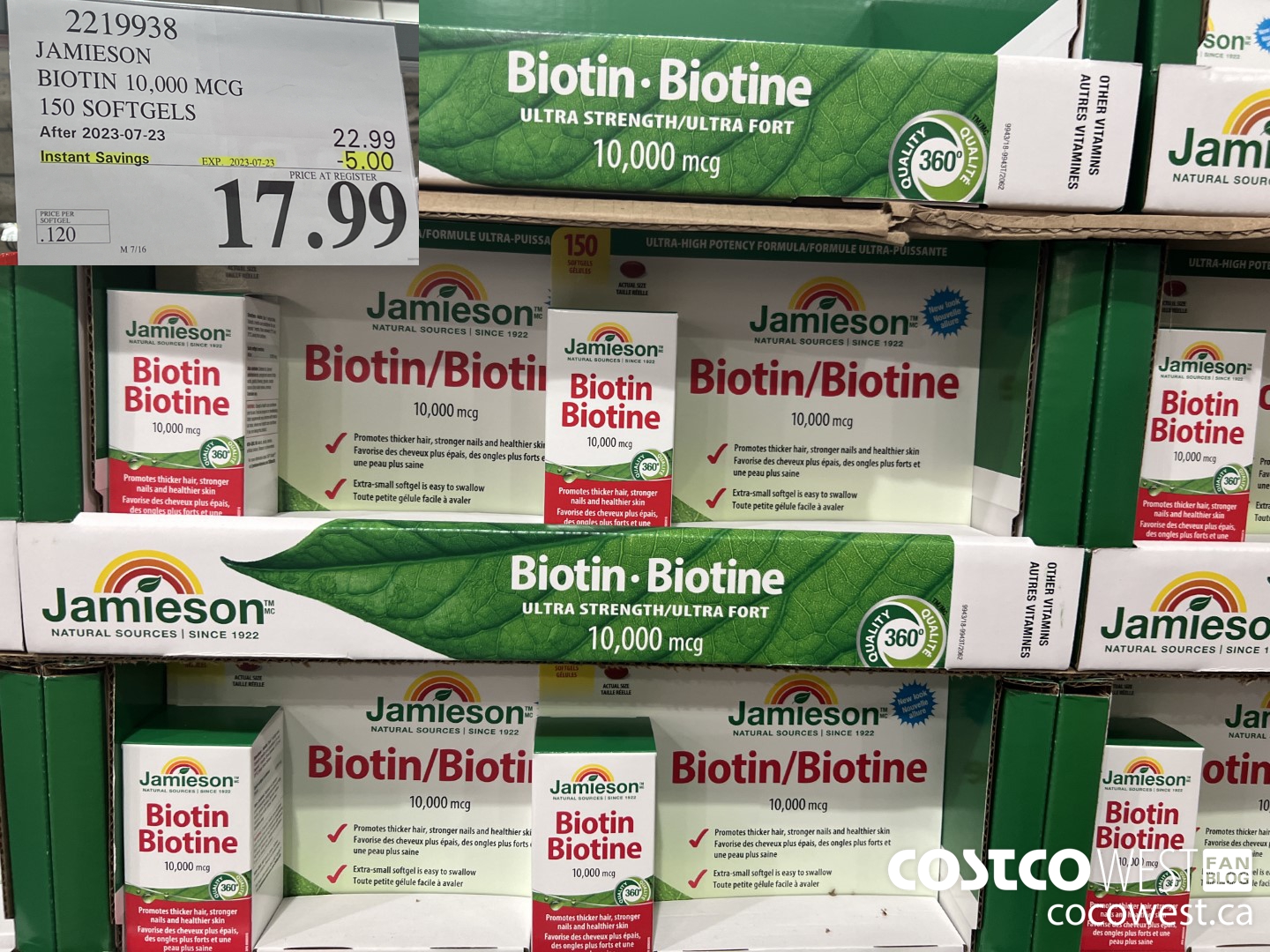 2219938 JAMIESON BIOTIN 10,000 MCG 150 SOFTGELS ($5.00 INSTANT SAVINGS EXPIRES ON 2023-07-23) $17.99