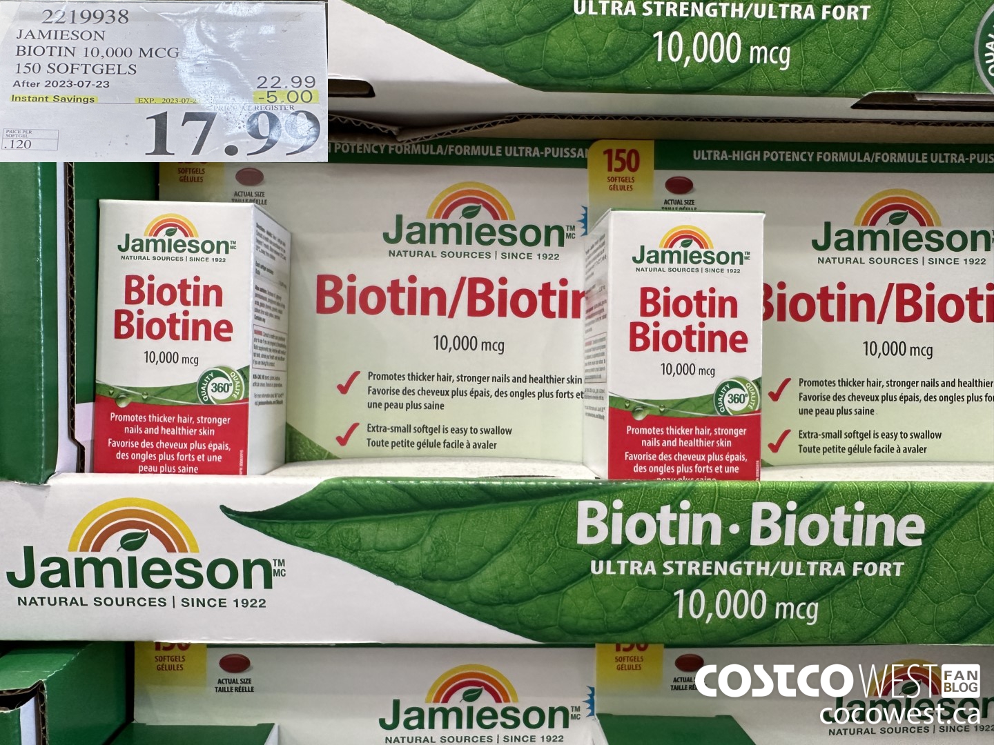2219938 JAMIESON BIOTIN 10,000 MCG 150 SOFTGELS ($5.00 INSTANT SAVINGS EXPIRES ON 2023-07-23) $17.99