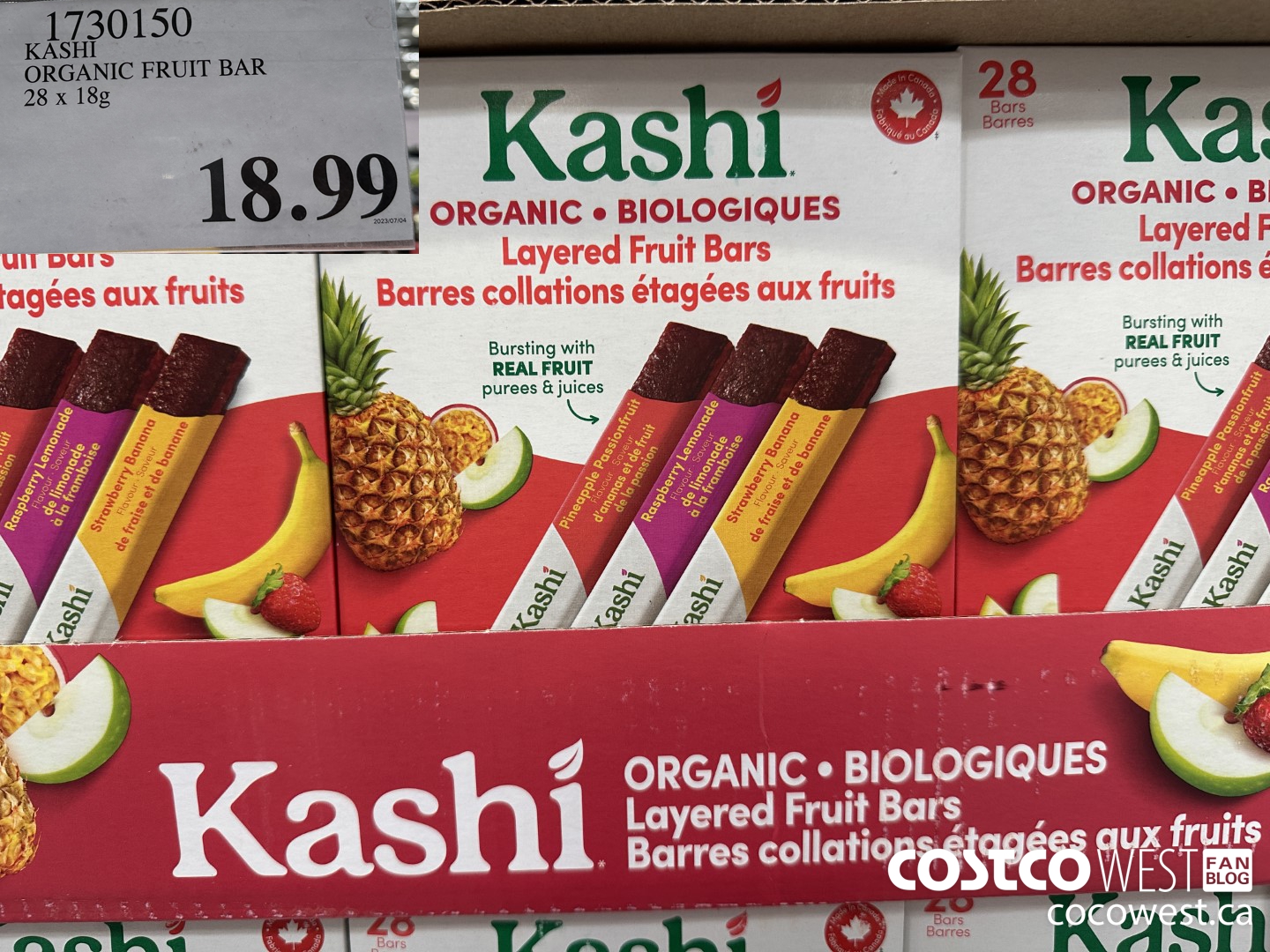 1730150 KASHI ORGANIC FRUIT BAR 28 X 18G $18.99
