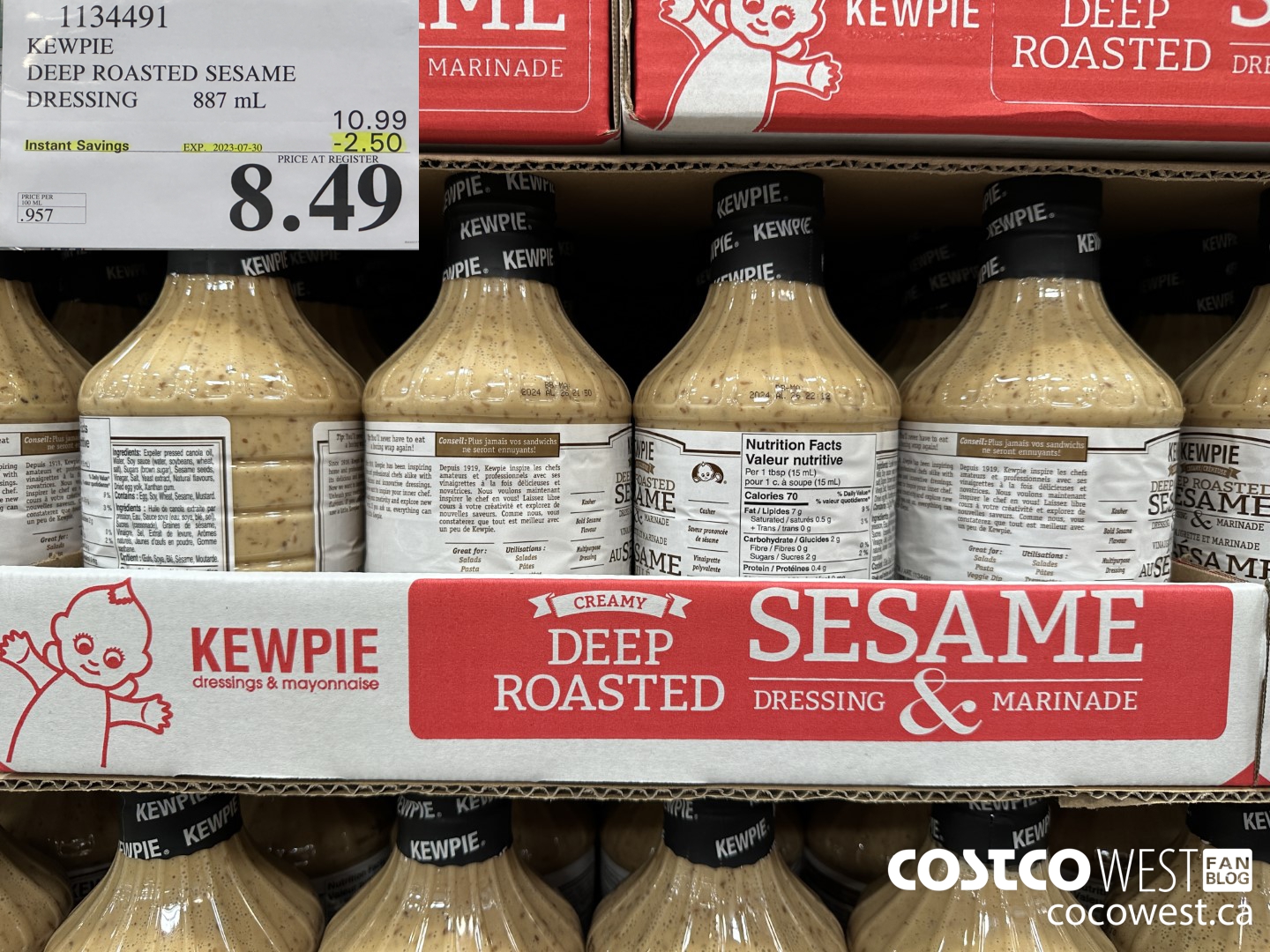 1134491 KEWPIE DEEP ROASTED SESAME DRESSING 887 mL ($2.50 INSTANT SAVINGS EXPIRES ON 2023-07-30) $8.49