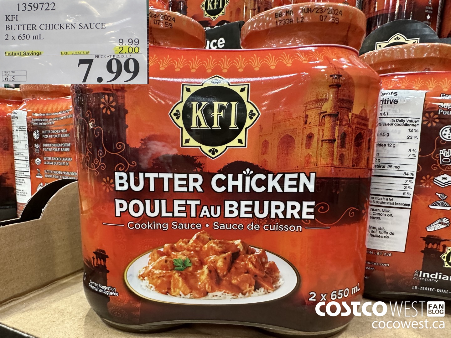 1359722 KFI BUTTER CHICKEN SAUCE 2 x 650 mL ($2.00 INSTANT SAVINGS EXPIRES ON 2023-07-16) $7.99