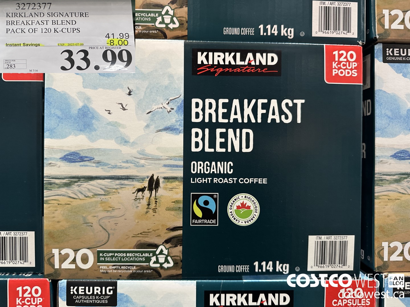 3272377 KIRKLAND SIGNATURE BREAKFAST BLEND K-CUPS 120 COUNT ($8.00 INSTANT SAVINGS EXPIRES ON 2023-07-09) $33.99
