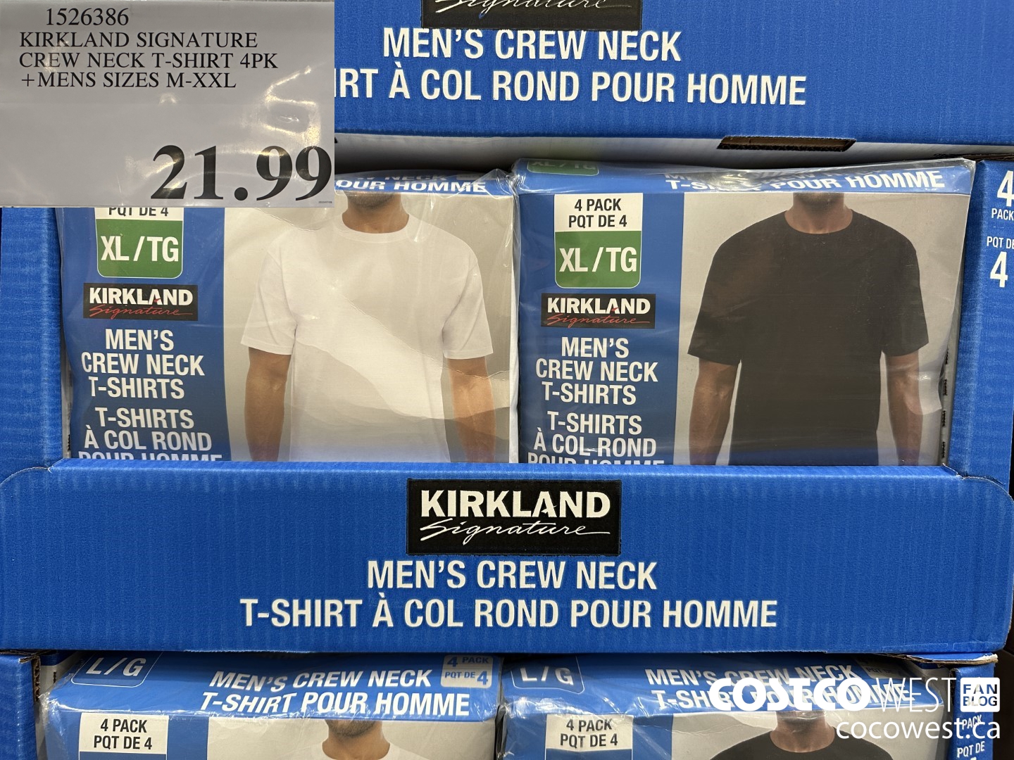 1526386 KIRKLAND SIGNATURE CREW NECK T-SHIRT 4PK MENS SIZES M-XXL $21.99