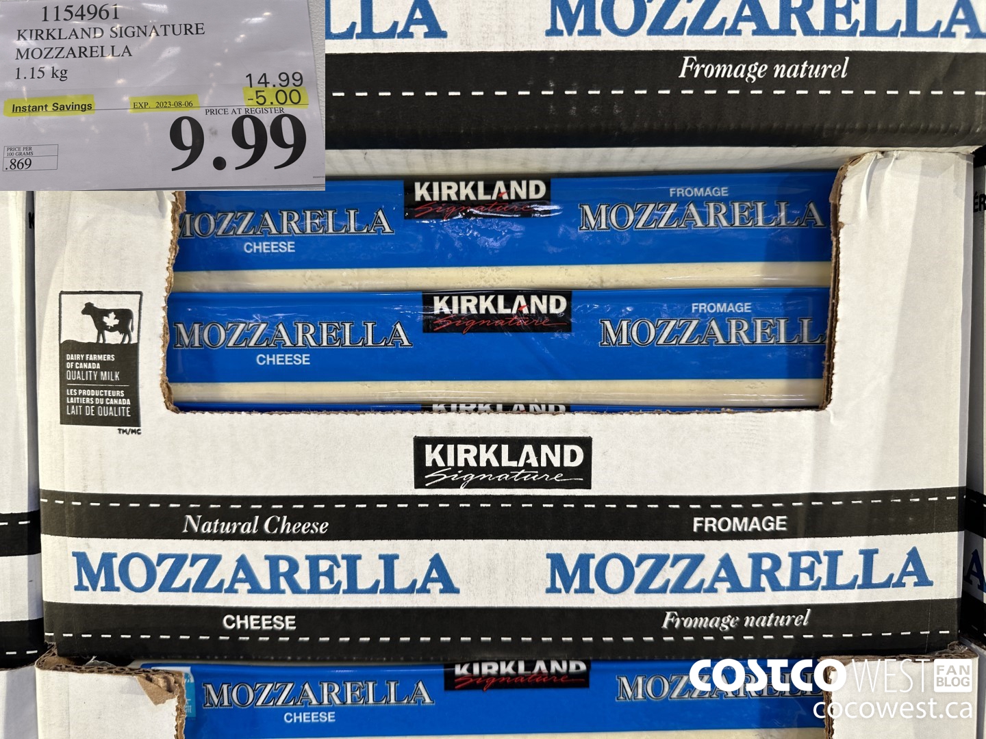 1154961 KIRKLAND SIGNATURE MOZZARELLA 1.15 KG ($5.00 INSTANT SAVINGS EXPIRES ON 2023-08-06) $9.99