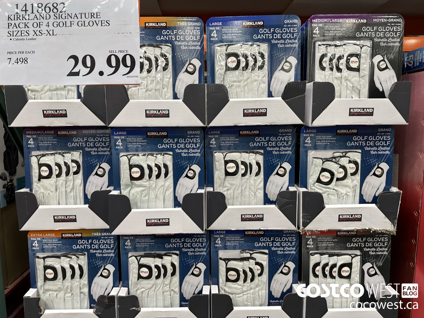 1418682 KIRKLAND SIGNATURE PACK OF 4 GOLF GLOVES SIZES XS-XL $29.99