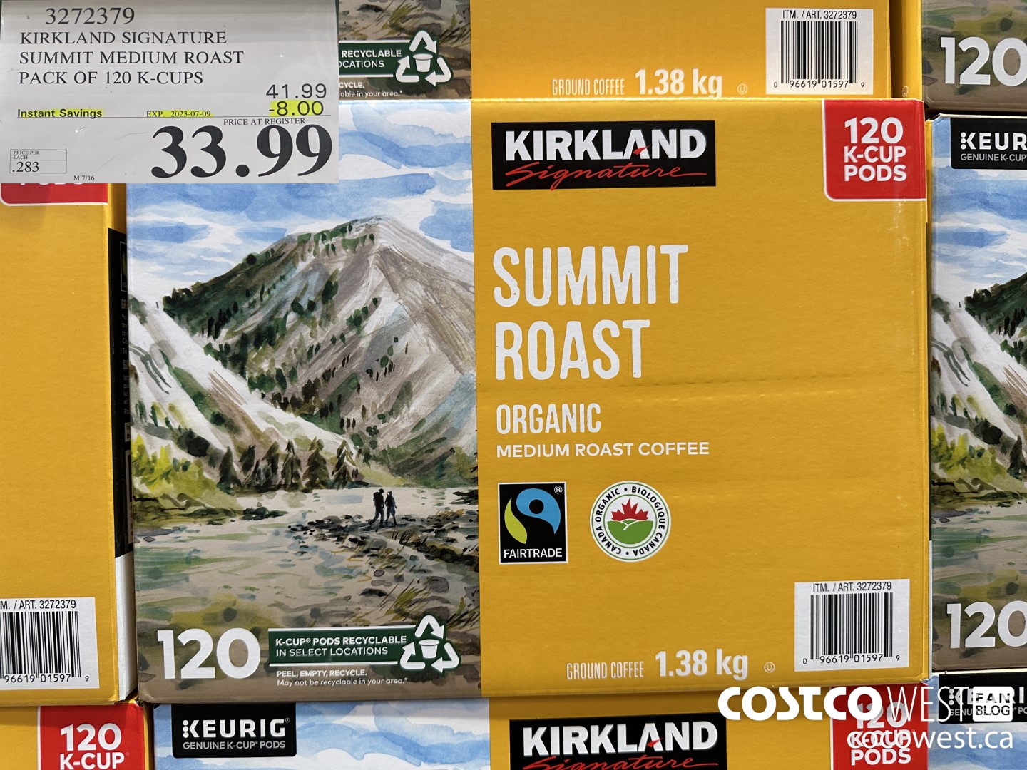 3272379 KIRKLAND SIGNATURE SUMMIT MEDIUM ROAST K-CUPS 120 COUNT ($8.00 INSTANT SAVINGS EXPIRES ON 2023-07-09) $33.99