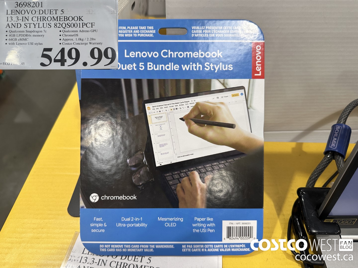 3698201 LENOVO DUET 5 13.3 IN CHROMEBOOK AND STYLUS 82QS001PCF $549.99