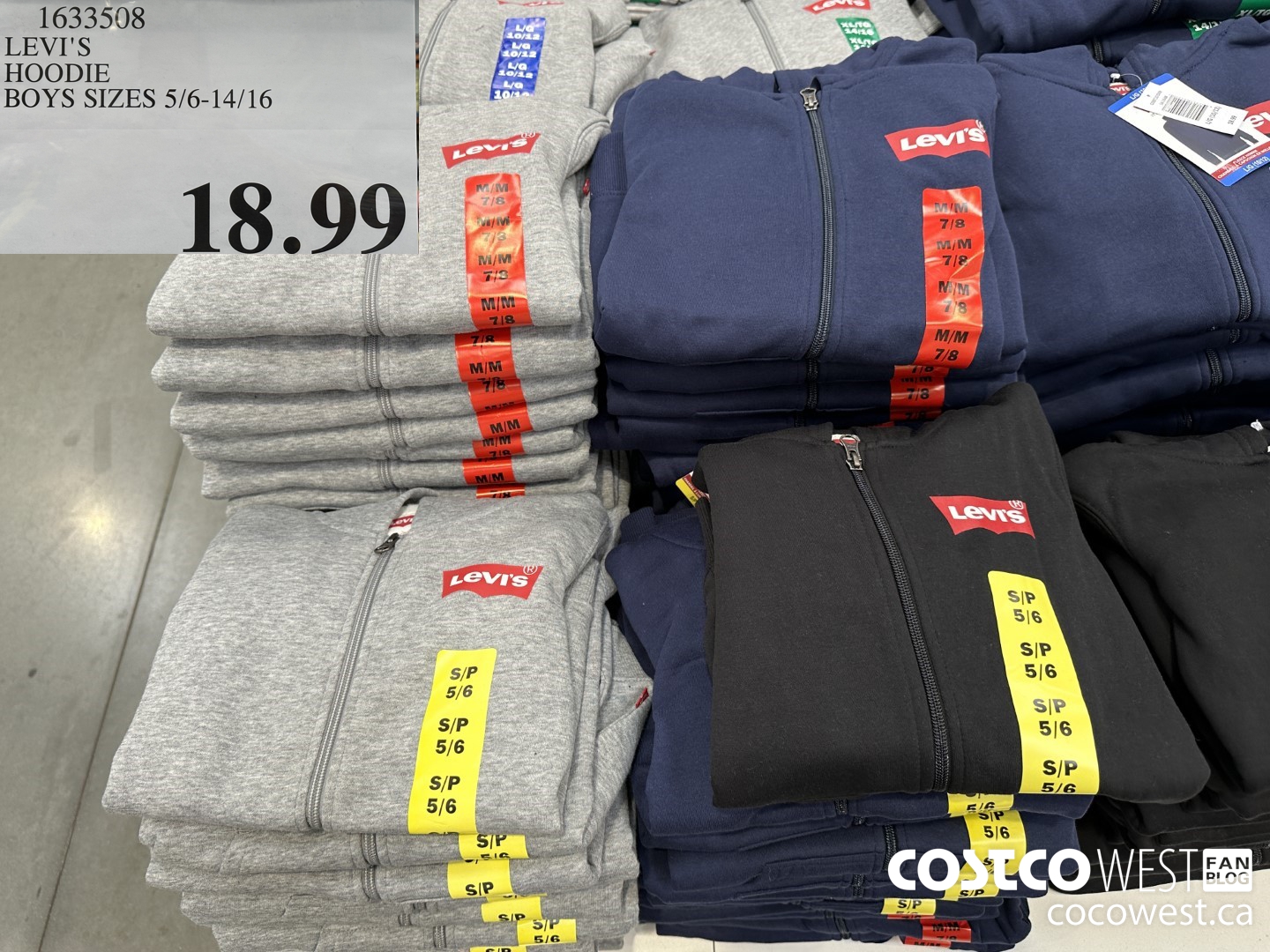 1633508 LEVI'S HOODIE BOYS SIZES 5/6-14/16 $18.99