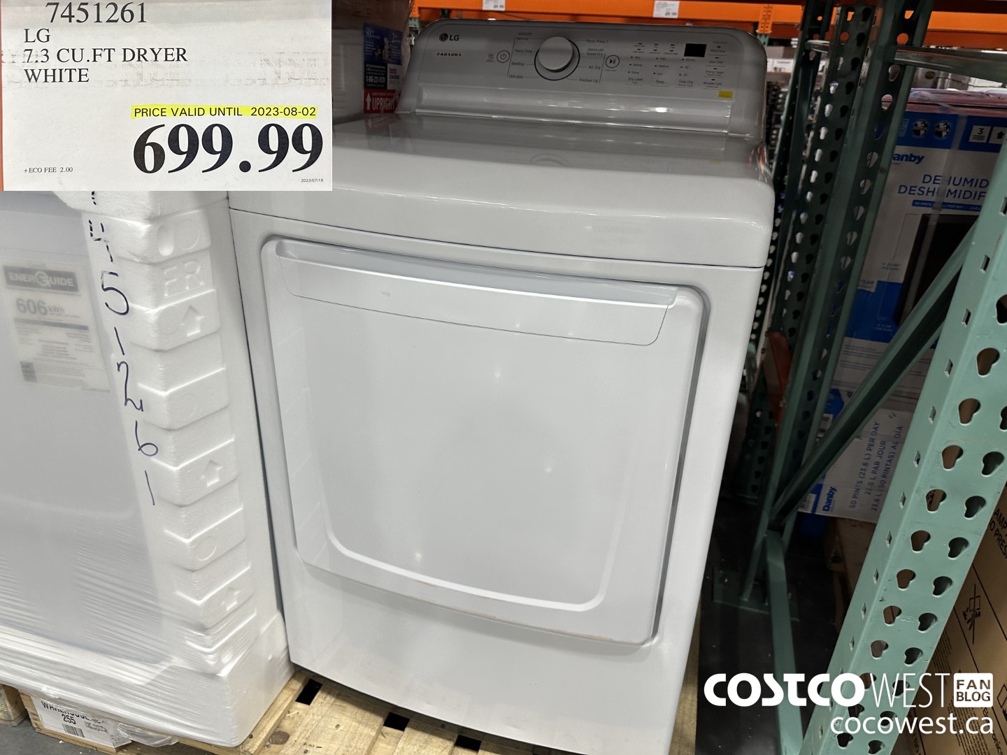 7451261 LG 7.3 CU. FT DRYER WHITE (EXPIRES ON 2023-08-02) $699.99
