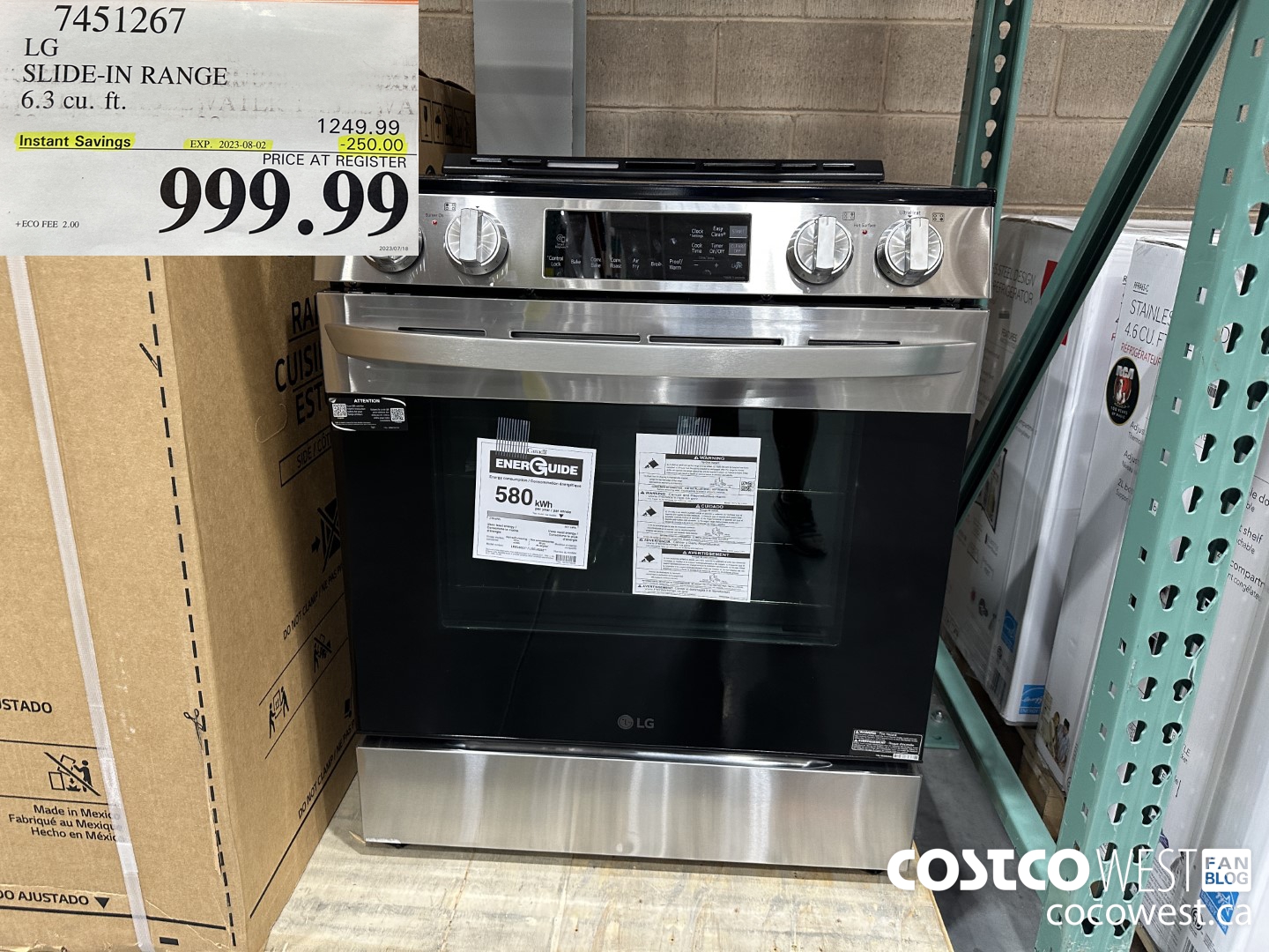 7451267 LG SLIDE-IN RANGE 6.3 CU. FT. ($250.00 INSTANT SAVINGS EXPIRES ON 2023-08-02) $999.99