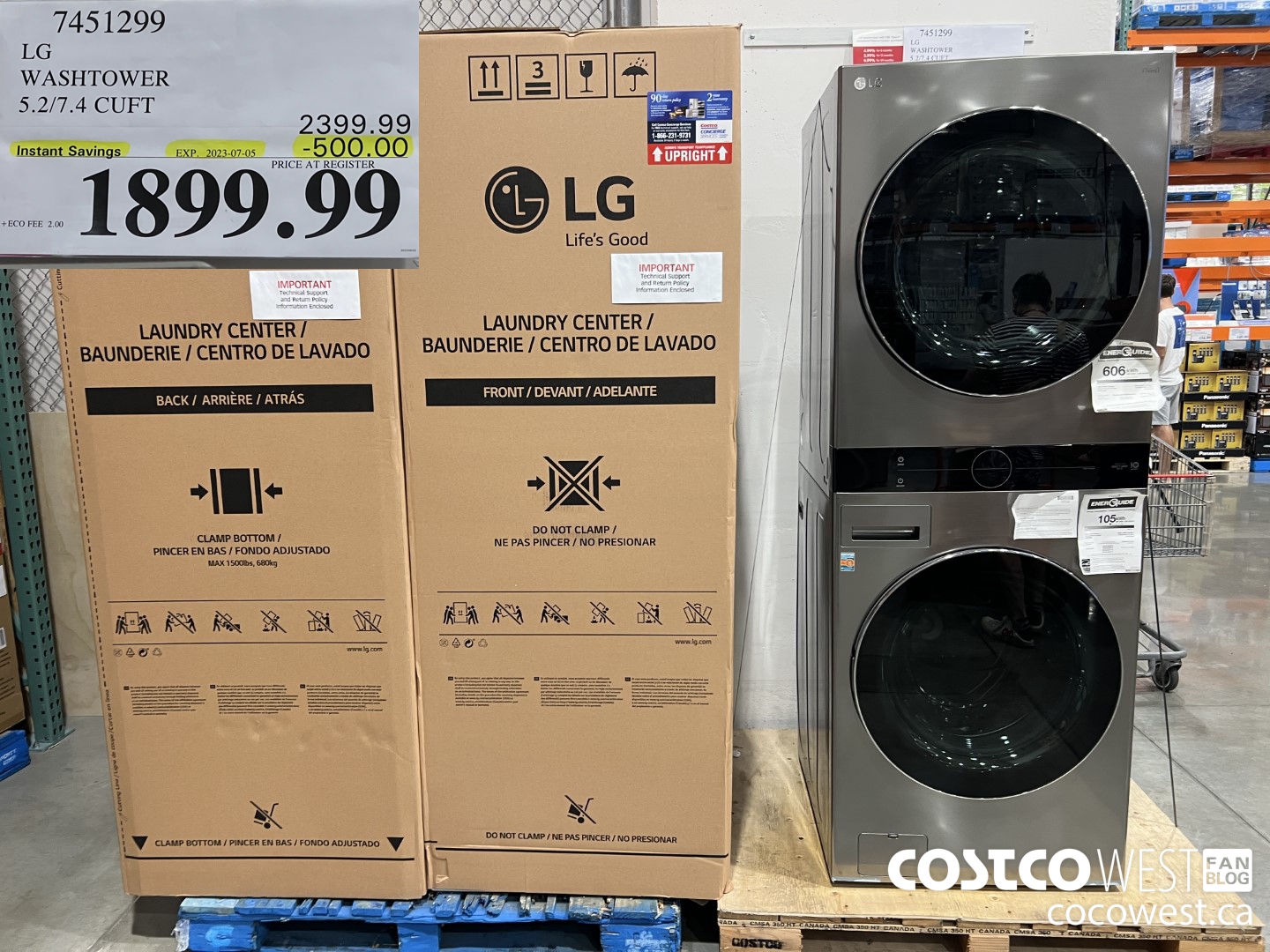 7451299 LG WASHTOWER 5.2/7.4 CUFT ($500.00 INSTANT SAVINGS EXPIRES ON 2023-07-05) $1899.99