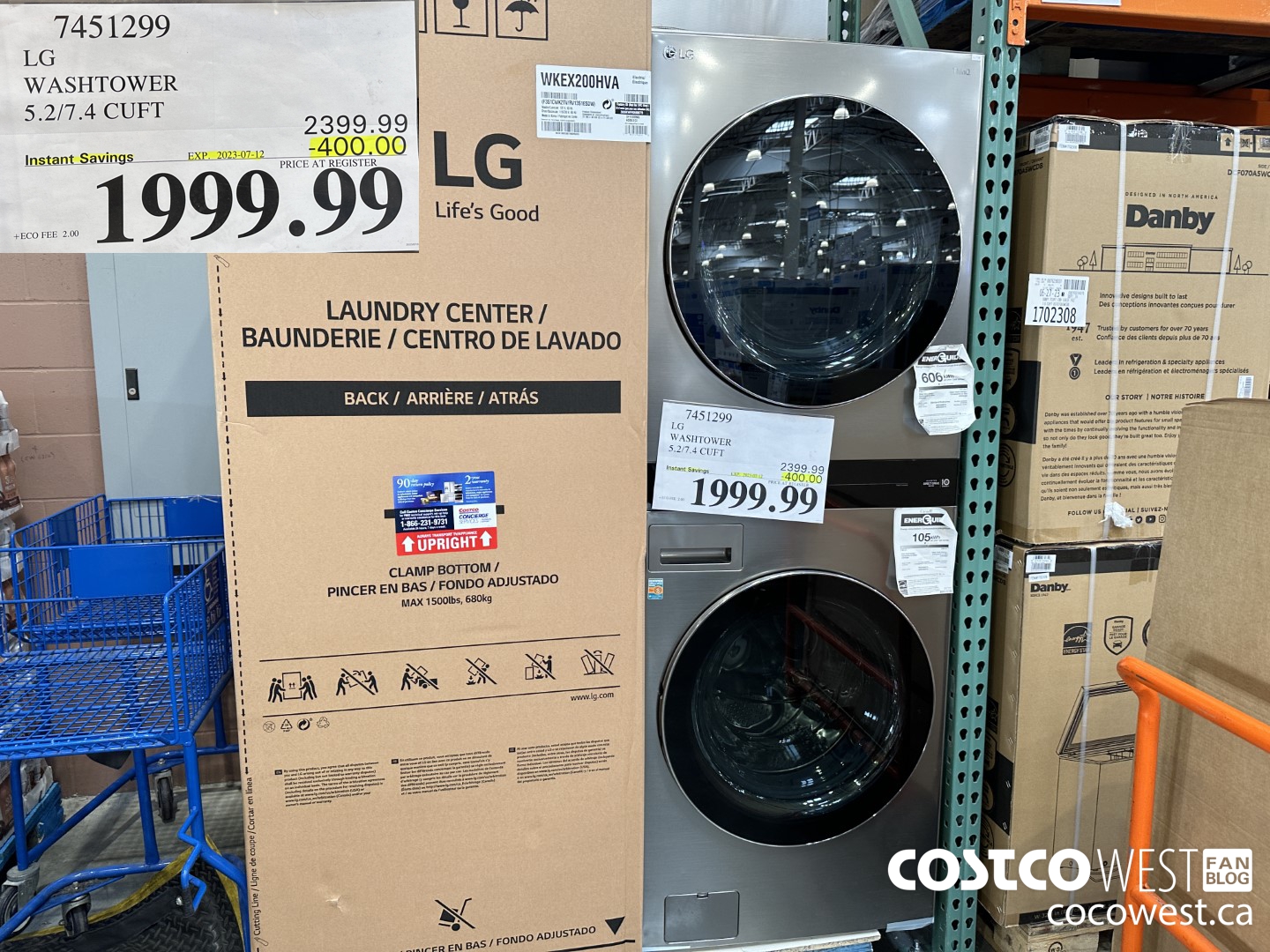 7451299 LG WASHTOWER 5.2/7.4 CUFT ($400.00 INSTANT SAVINGS EXPIRES ON 2023-07-12) $1999.99