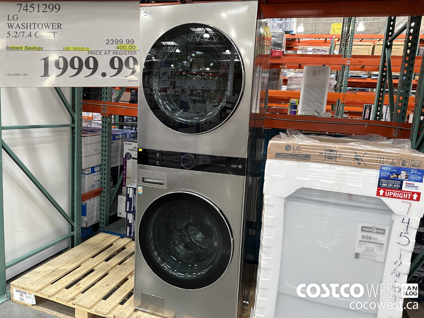 7451299 LG WASHTOWER 5.2/7.4 CUFT ($400.00 INSTANT SAVINGS EXPIRES ON 2023-07-12) $1999.99