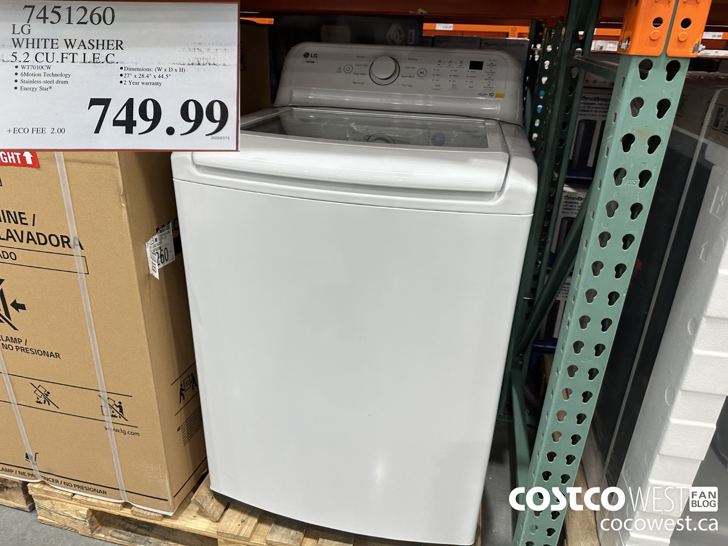 7451260 LG WHITE WASHER 5.2 CU. FT I.E.C. $749.99