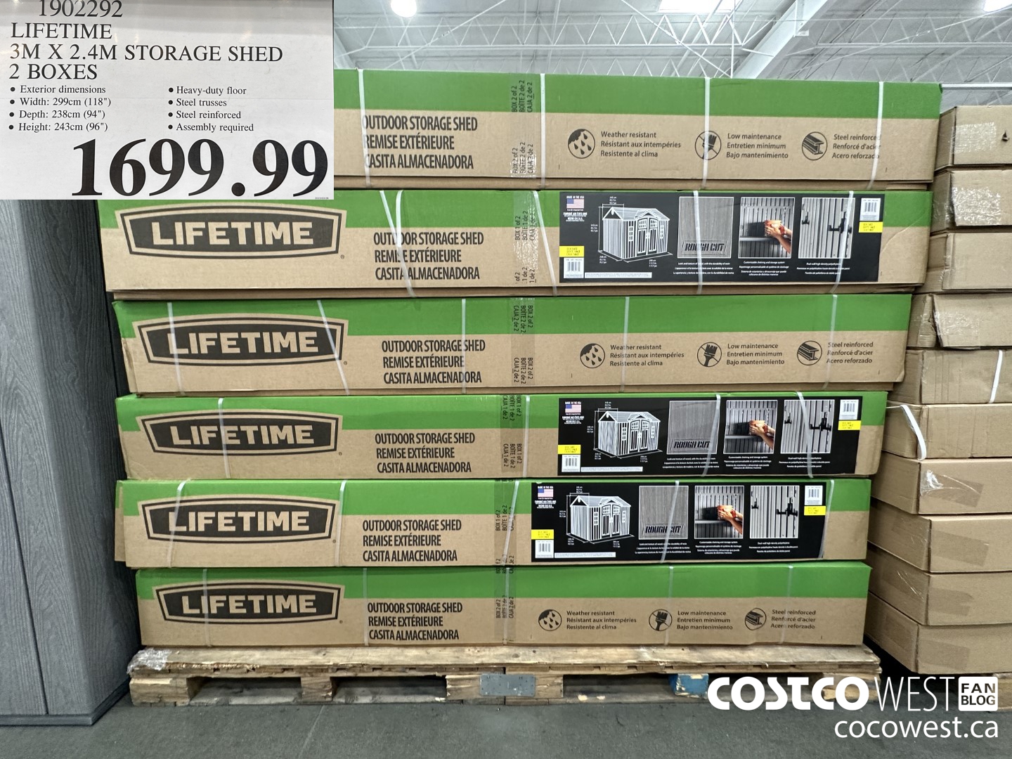 1902292 LIFETIME STORAGE 3M X 2.4M STORAGE SHED 2 BOXES $1699.99