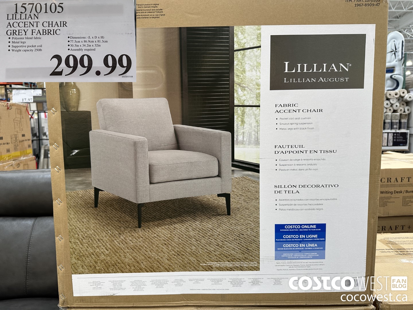 1570105 LILLIAN ACCENT CHAIR GREY FABRIC $299.99