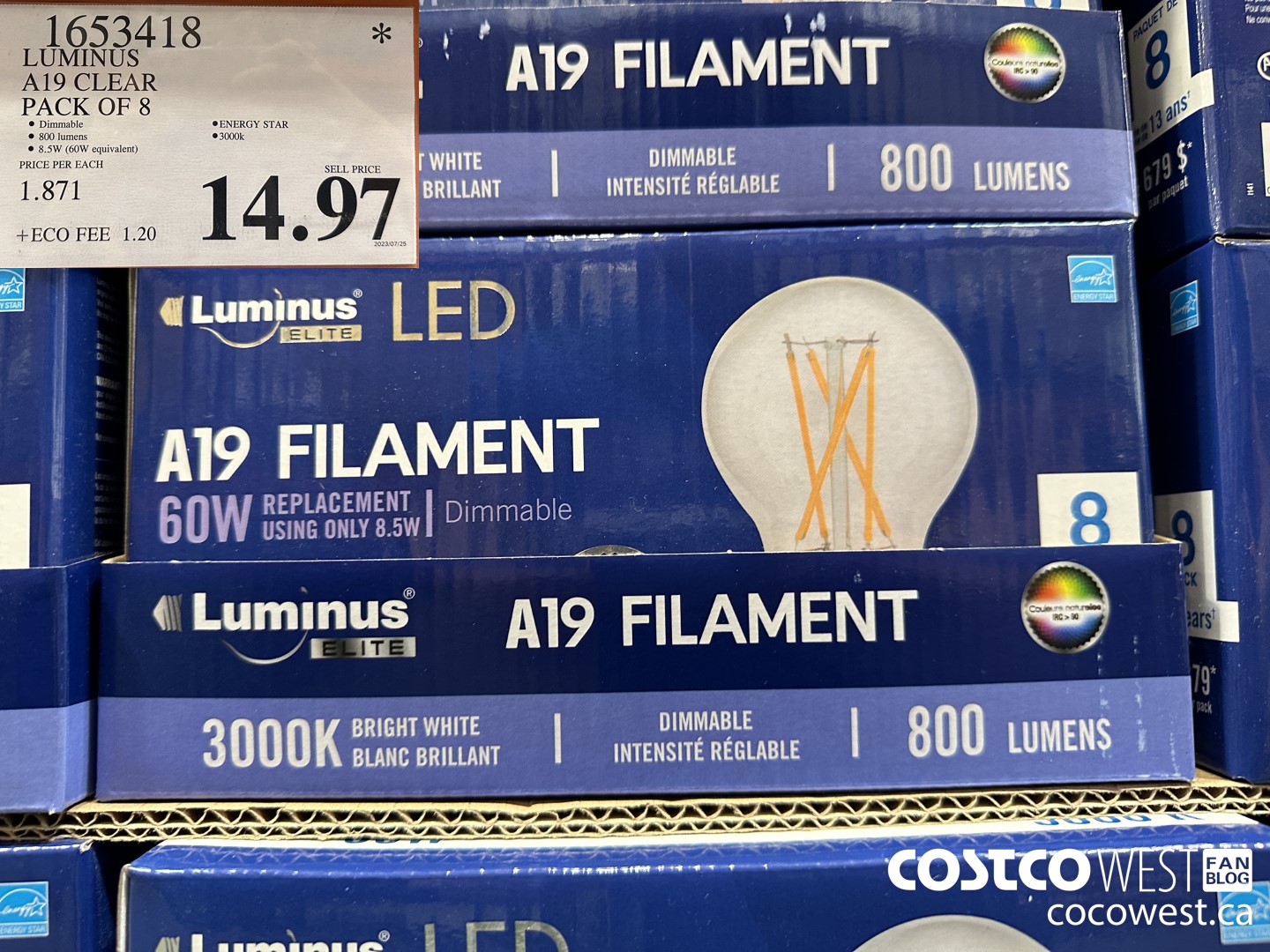 1653418 LUMINUS A19 CLEAR PACK OF 8 $14.97