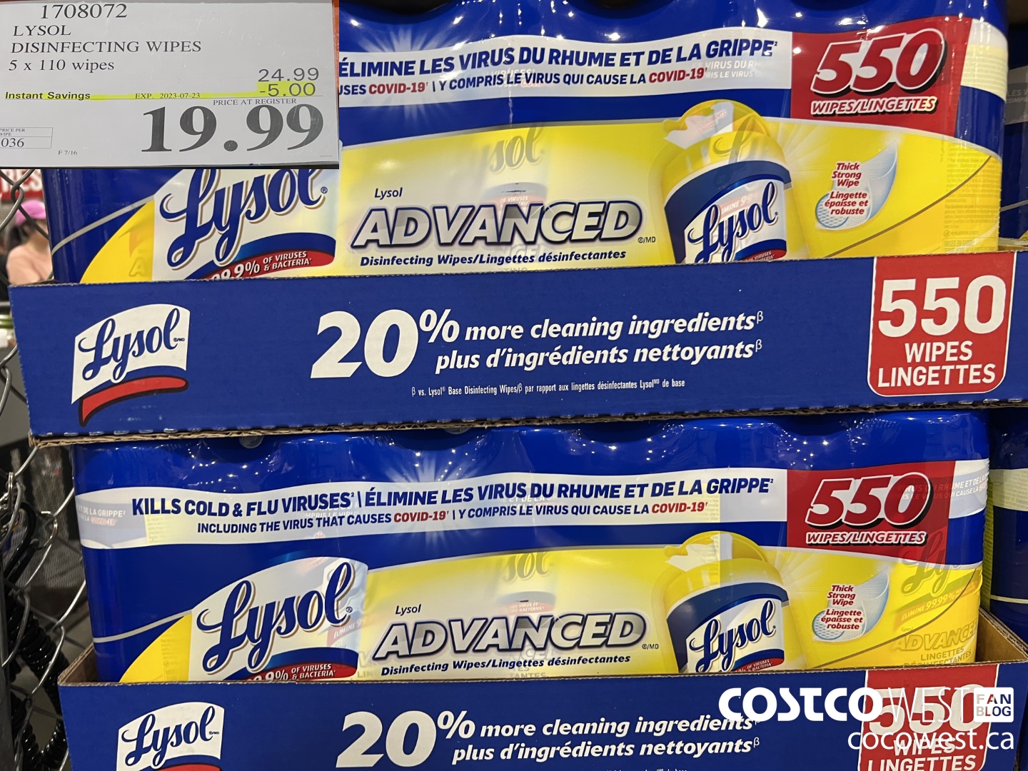 1708072 LYSOL DISINFECTING WIPES 5 X 110 WIPES ($5.00 INSTANT SAVINGS EXPIRES ON 2023-07-23) $19.99
