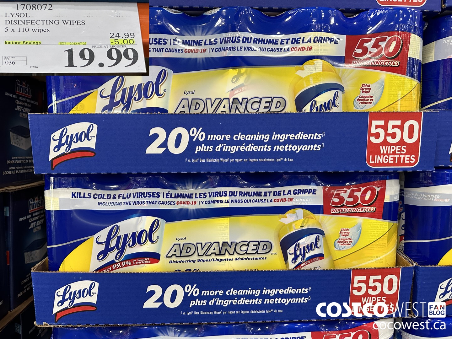 1708072 LYSOL DISINFECTING WIPES 5 X 110 WIPES ($5.00 INSTANT SAVINGS EXPIRES ON 2023-07-23) $19.99