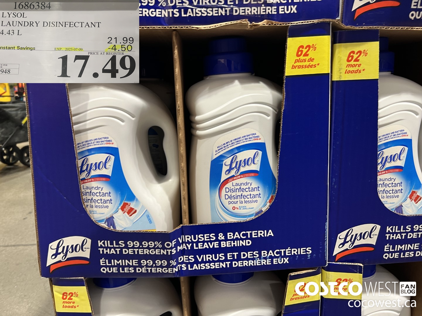 1686384 LYSOL LAUNDRY DISINFECTANT 4.43 L ($4.50 INSTANT SAVINGS EXPIRES ON 2023-07-09) $17.49