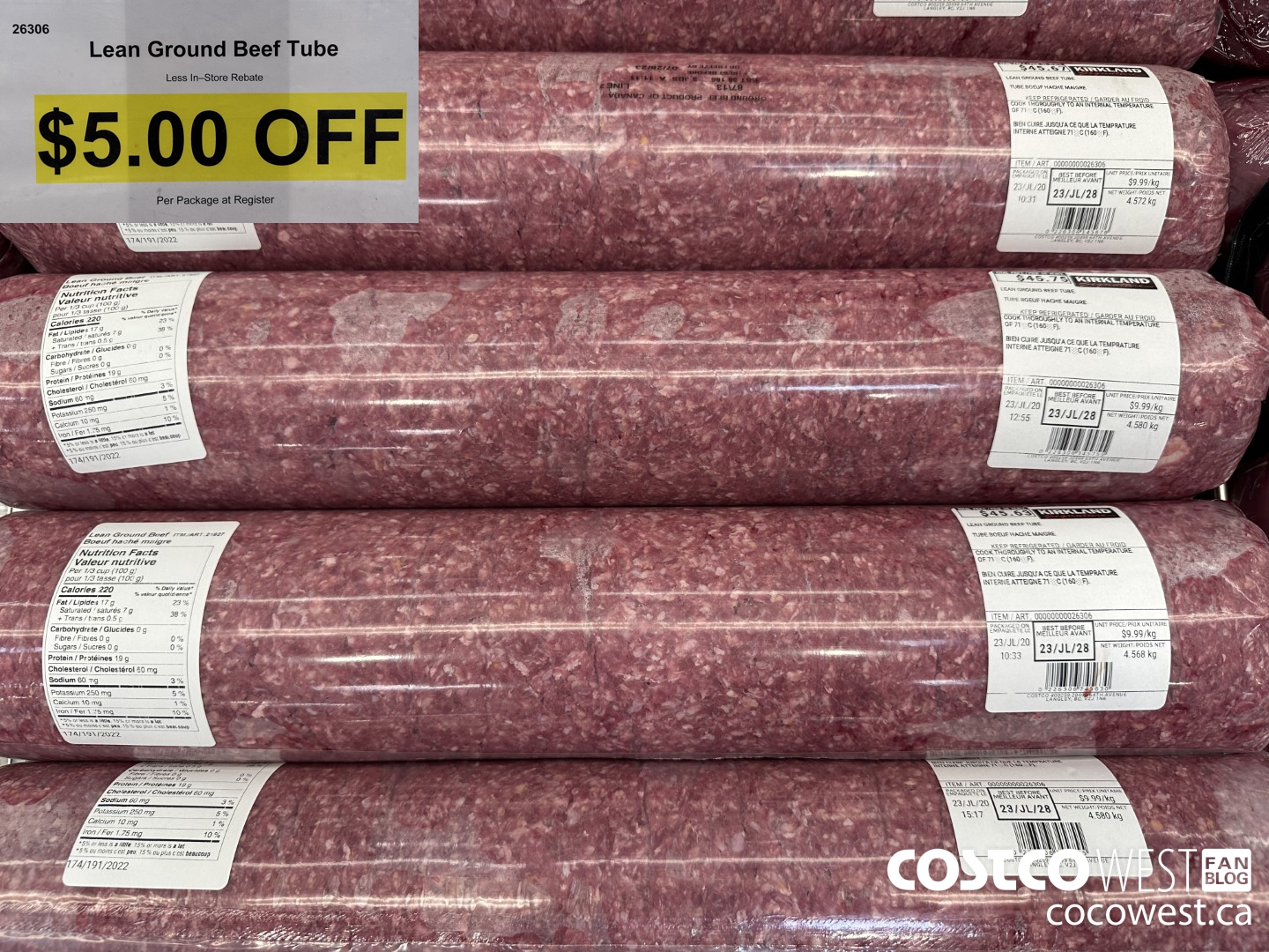 26306 Lean Ground Beef Tube ($5.00 INSTANT SAVINGS)