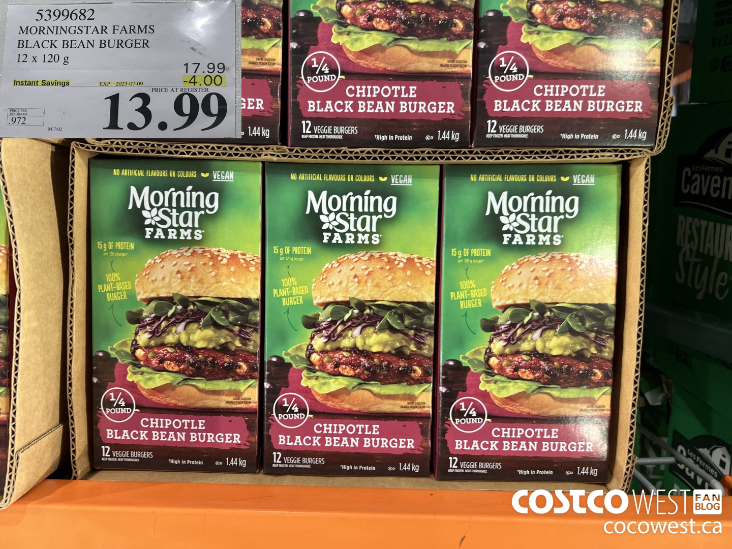 5399682 MORNINGSTAR FARMS BLACK BEAN BURGER 12 x 120g ($4.00 INSTANT SAVINGS EXPIRES ON 2023-07-09) $13.99
