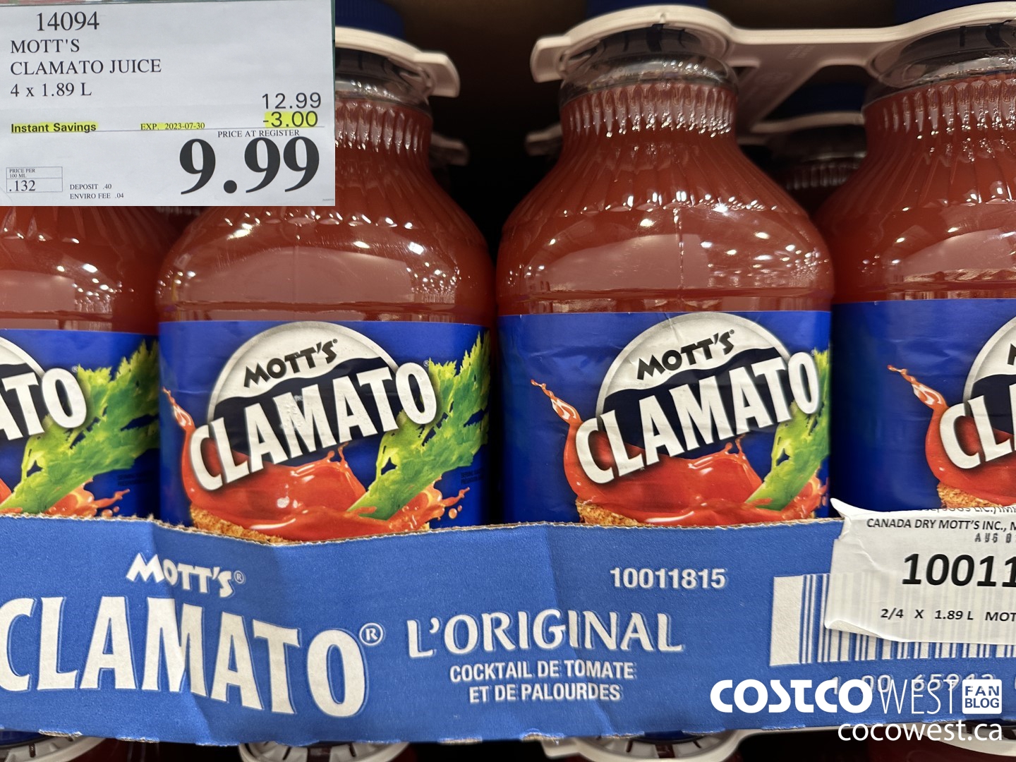 14094 MOTTS CLAMATO JUICE 4 X 1.89 L ($3.00 INSTANT SAVINGS EXPIRES ON 2023-07-30) $9.99