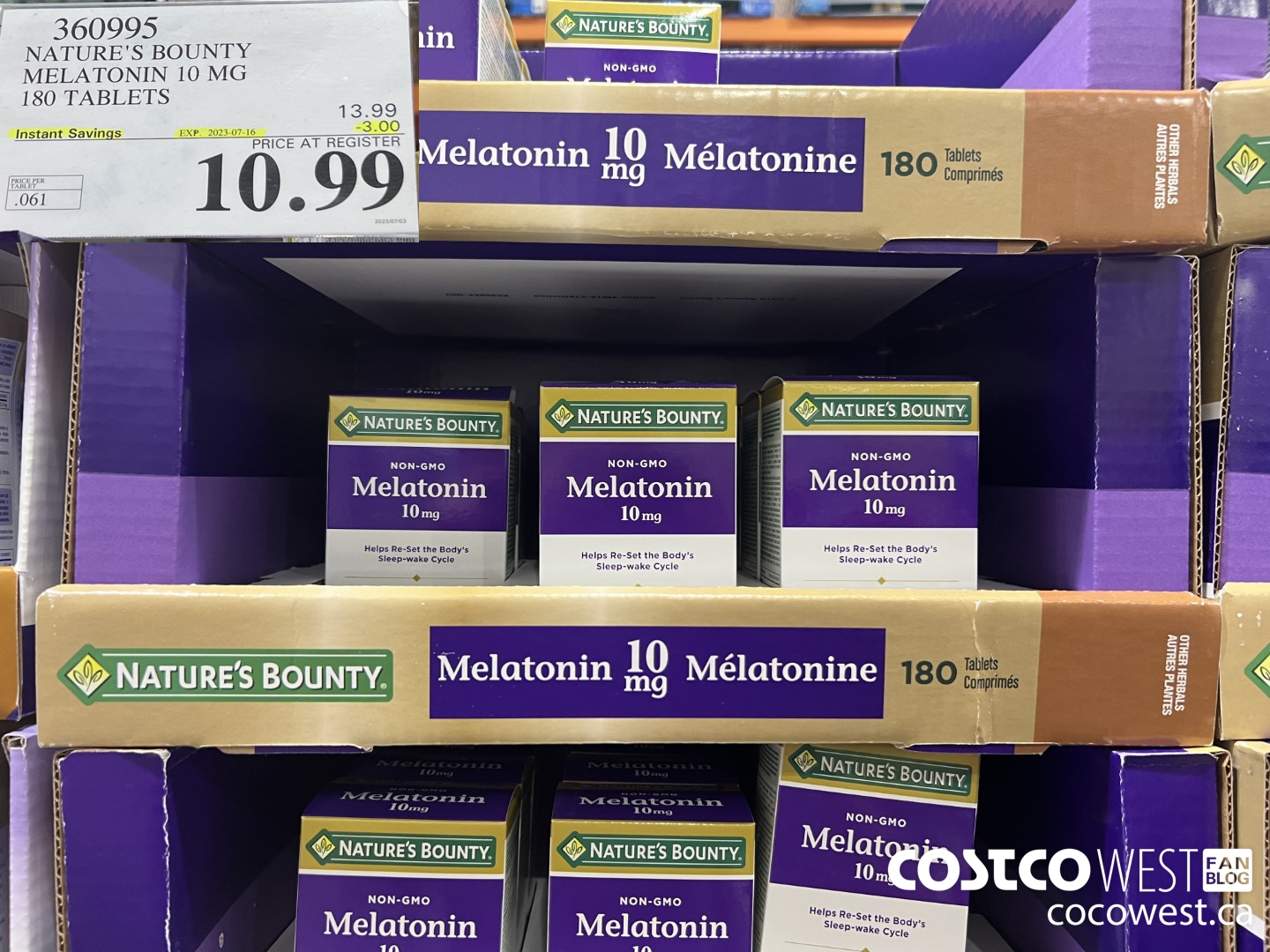 360995 NATURE'S BOUNTY MELATONIN 10 MG 180 TABLETS ($3.00 INSTANT SAVINGS EXPIRES ON 2023-07-16) $10.99