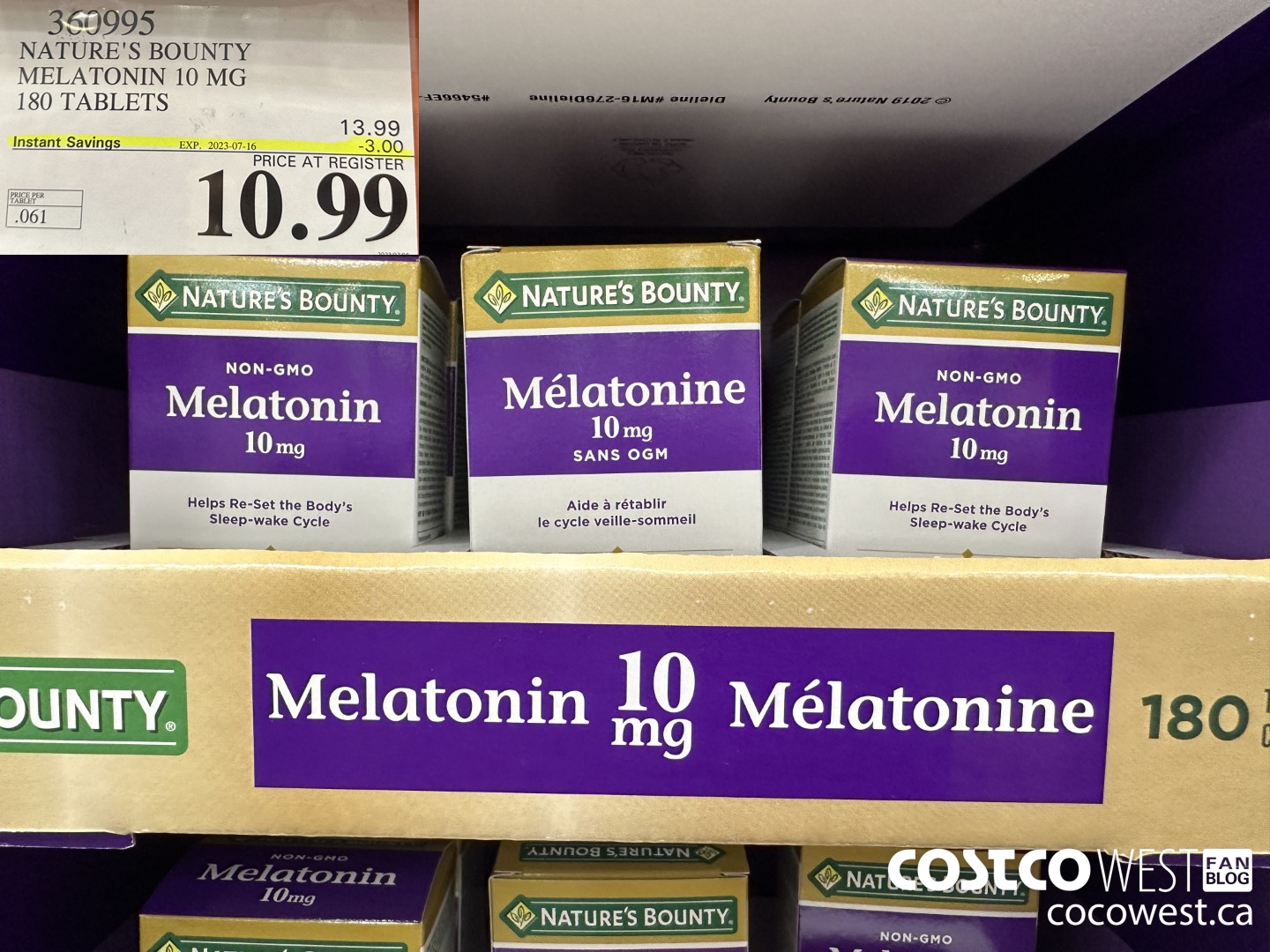 360995 NATURE'S BOUNTY MELATONIN 10 MG 180 TABLETS ($3.00 INSTANT SAVINGS EXPIRES ON 2023-07-16) $10.99