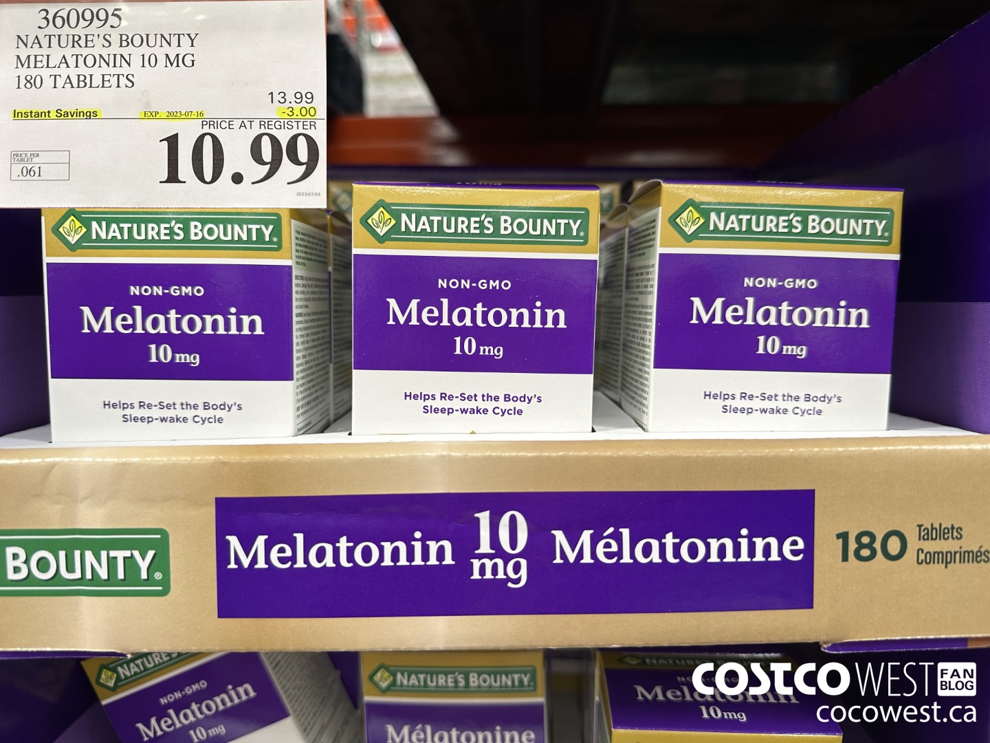 360995 NATURE'S BOUNTY MELATONIN 10 MG 180 TABLETS ($3.00 INSTANT SAVINGS EXPIRES ON 2023-07-16) $10.99