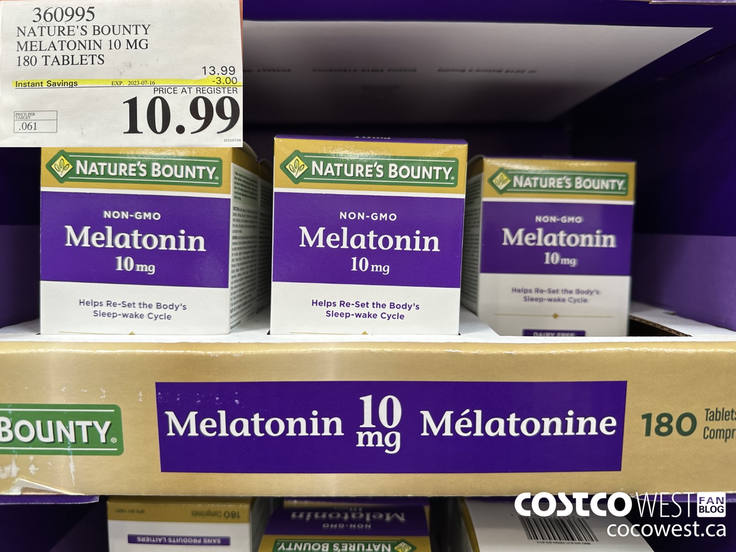 360995 NATURE'S BOUNTY MELATONIN 10 MG 180 TABLETS ($3.00 INSTANT SAVINGS EXPIRES ON 2023-07-16) $10.99