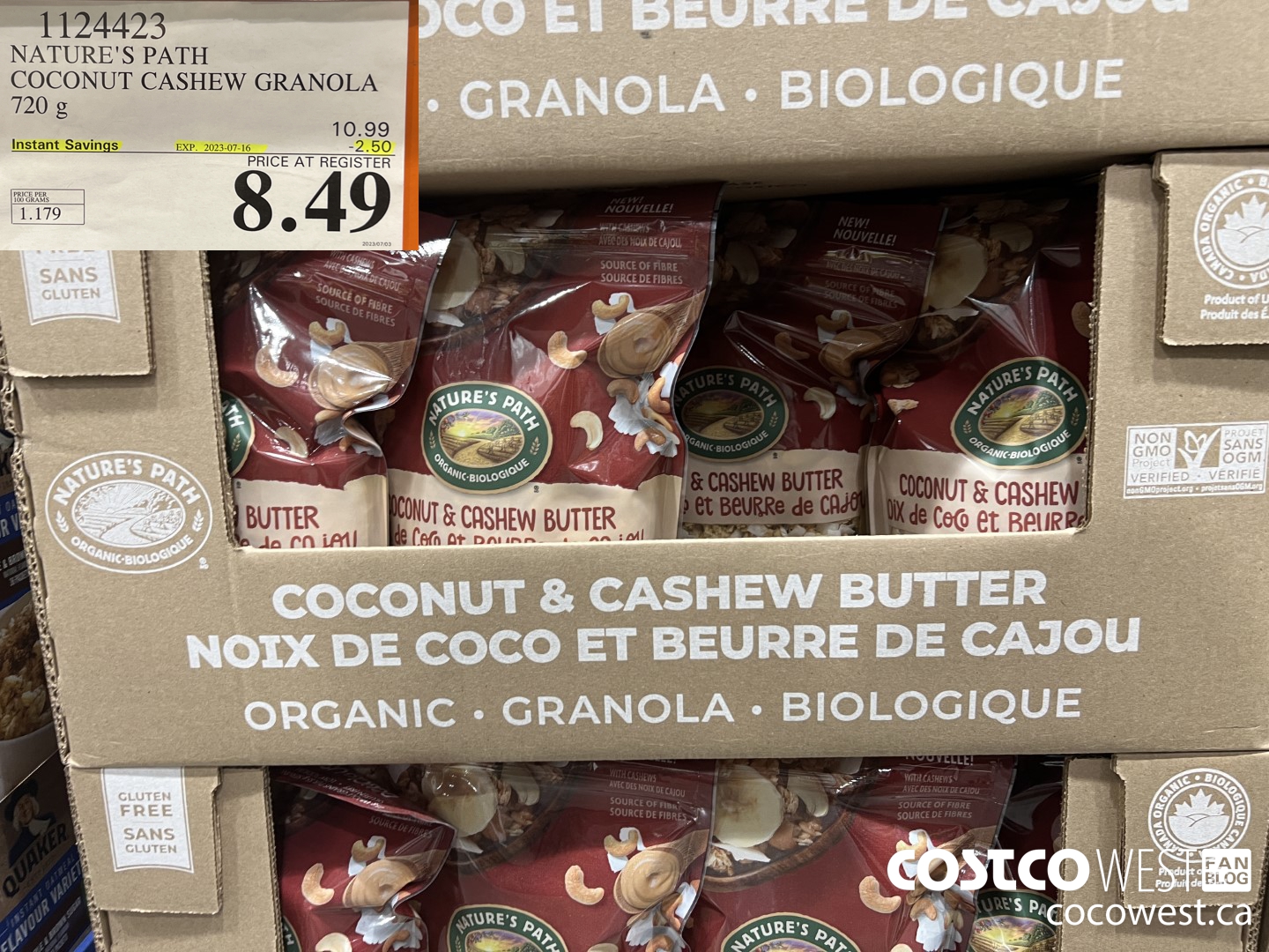1124423 NATURE'S PATH COCONUT CASHEW GRANOLA 720 g ($2.50 INSTANT SAVINGS EXPIRES ON 2023-07-16) $8.49