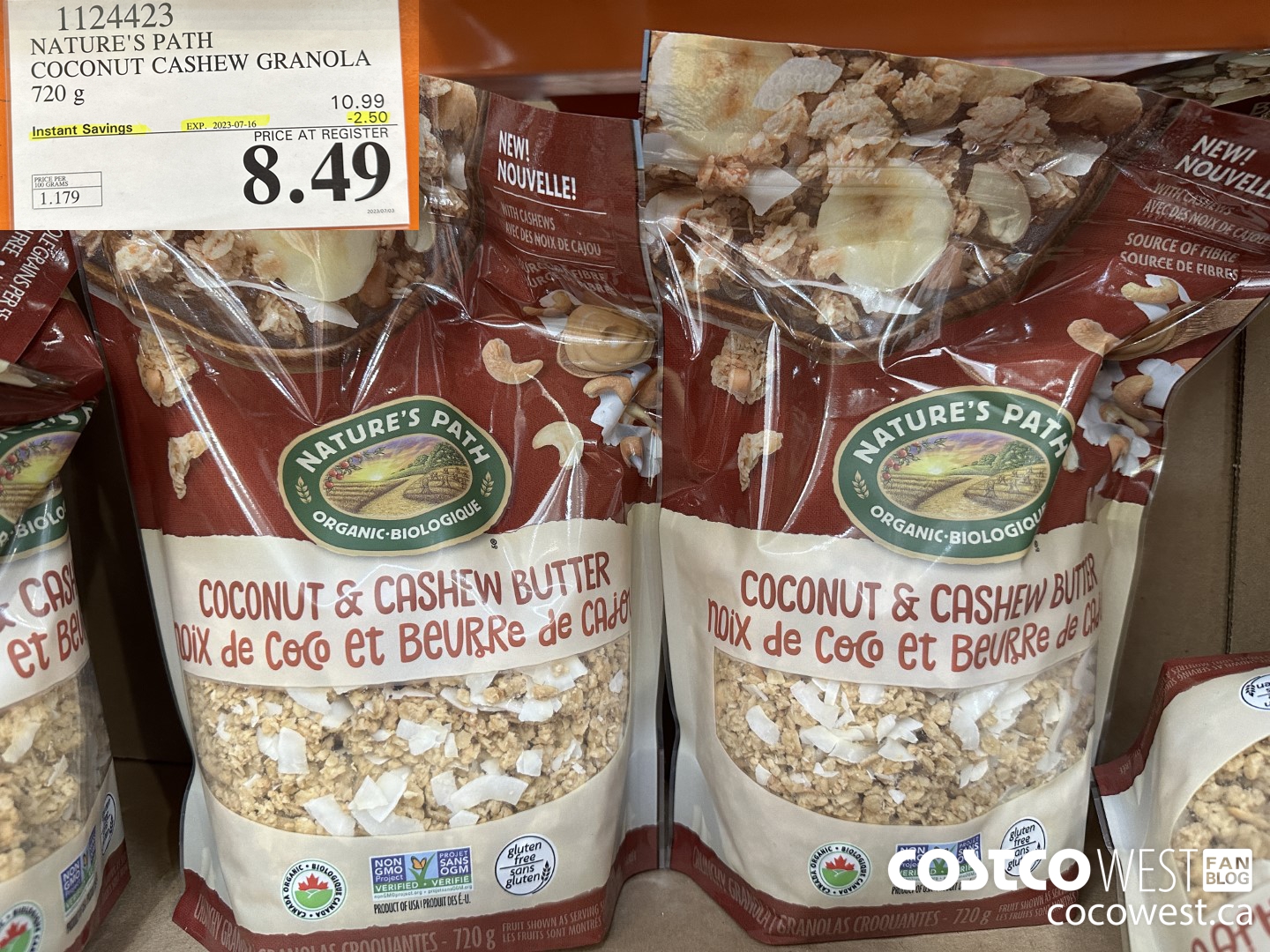 1124423 NATURE'S PATH COCONUT CASHEW GRANOLA 720 g ($2.50 INSTANT SAVINGS EXPIRES ON 2023-07-16) $8.49