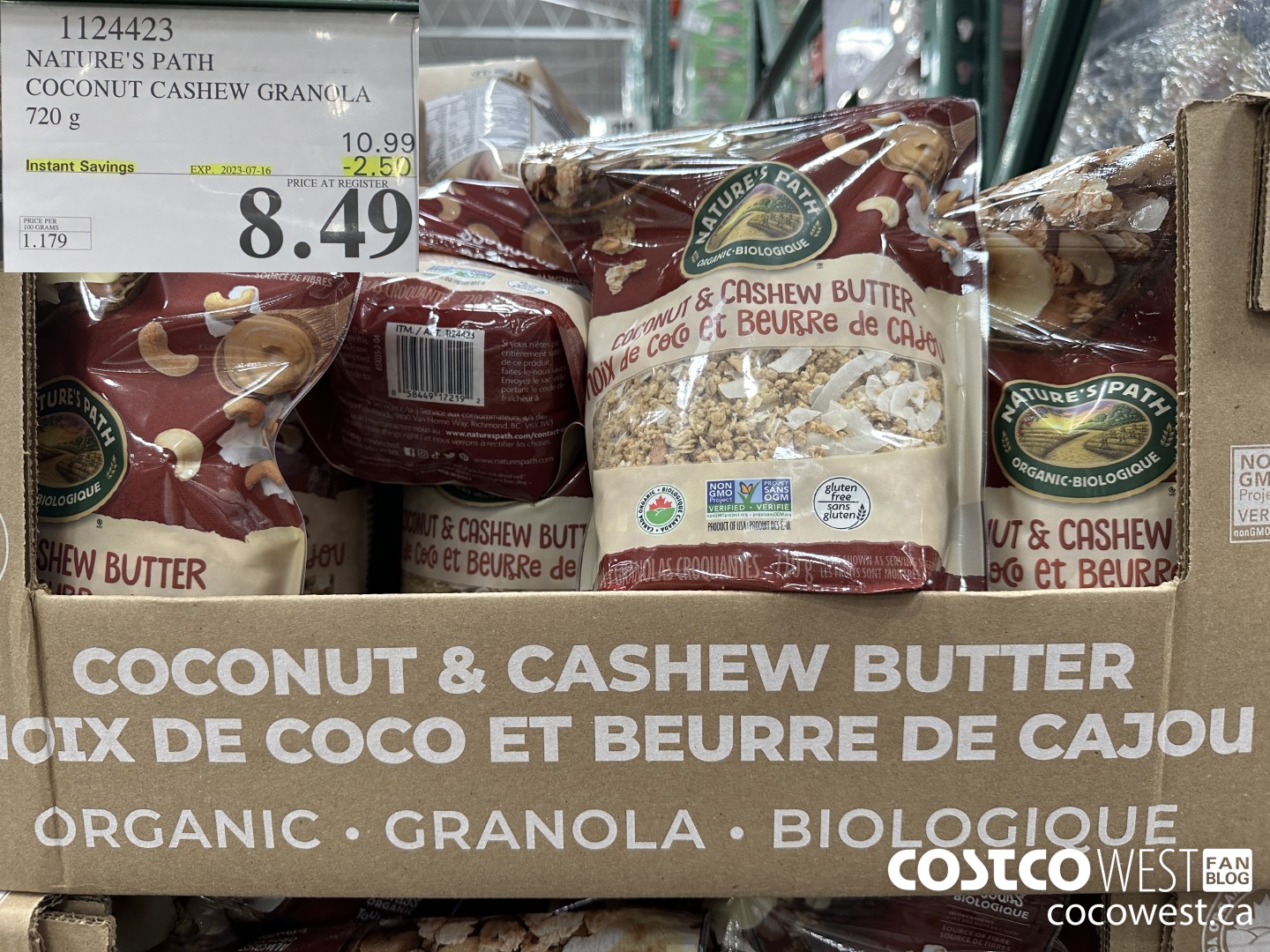 1124423 NATURE'S PATH COCONUT CASHEW GRANOLA 720 g ($2.50 INSTANT SAVINGS EXPIRES ON 2023-07-16) $8.49