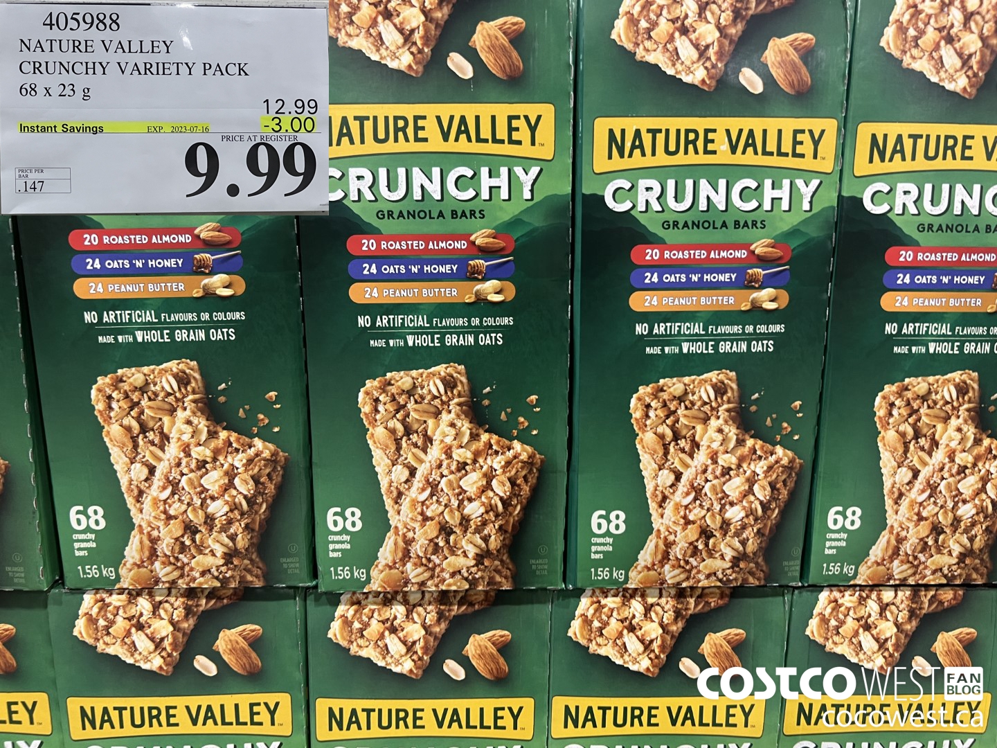 405988 NATURE VALLEY CRUNCHY VARIETY PACK OF 68 X 23 G ($3.00 INSTANT SAVINGS EXPIRES ON 2023-07-16) $9.99