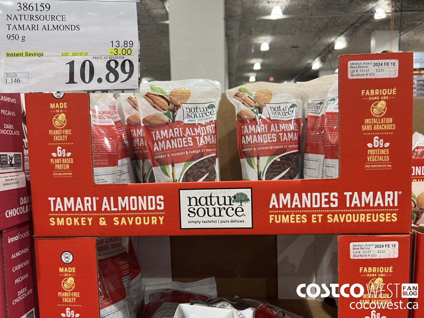 386159 NATURSOURCE TAMARI ALMONDS 950 g ($3.00 INSTANT SAVINGS EXPIRES ON 2023-07-23) $10.89