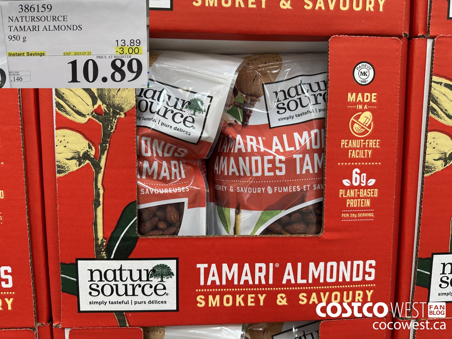 386159 NATURSOURCE TAMARI ALMONDS 950 g ($3.00 INSTANT SAVINGS EXPIRES ON 2023-07-23) $10.89