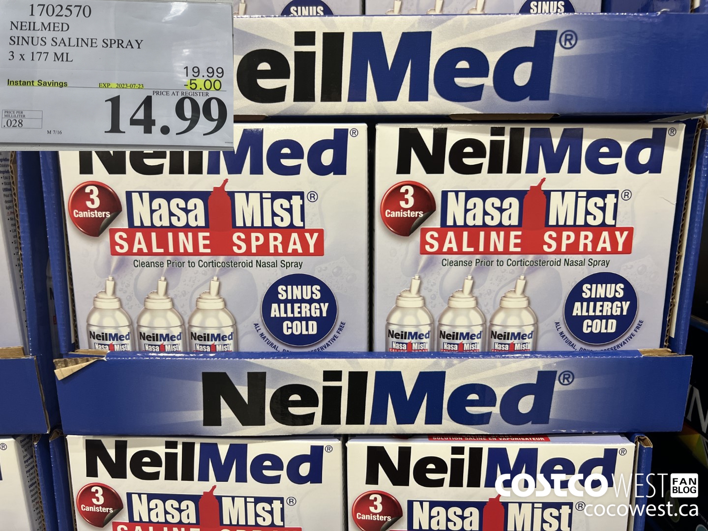 1702570 NEILMED SINUS SALINE SPRAY 3 X 177 ML ($5.00 INSTANT SAVINGS EXPIRES ON 2023-07-23) $14.99