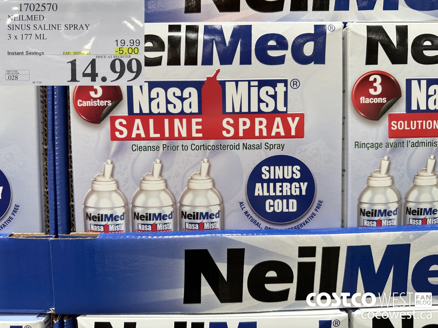 1702570 NEILMED SINUS SALINE SPRAY 3 X 177 ML ($5.00 INSTANT SAVINGS EXPIRES ON 2023-07-23) $14.99