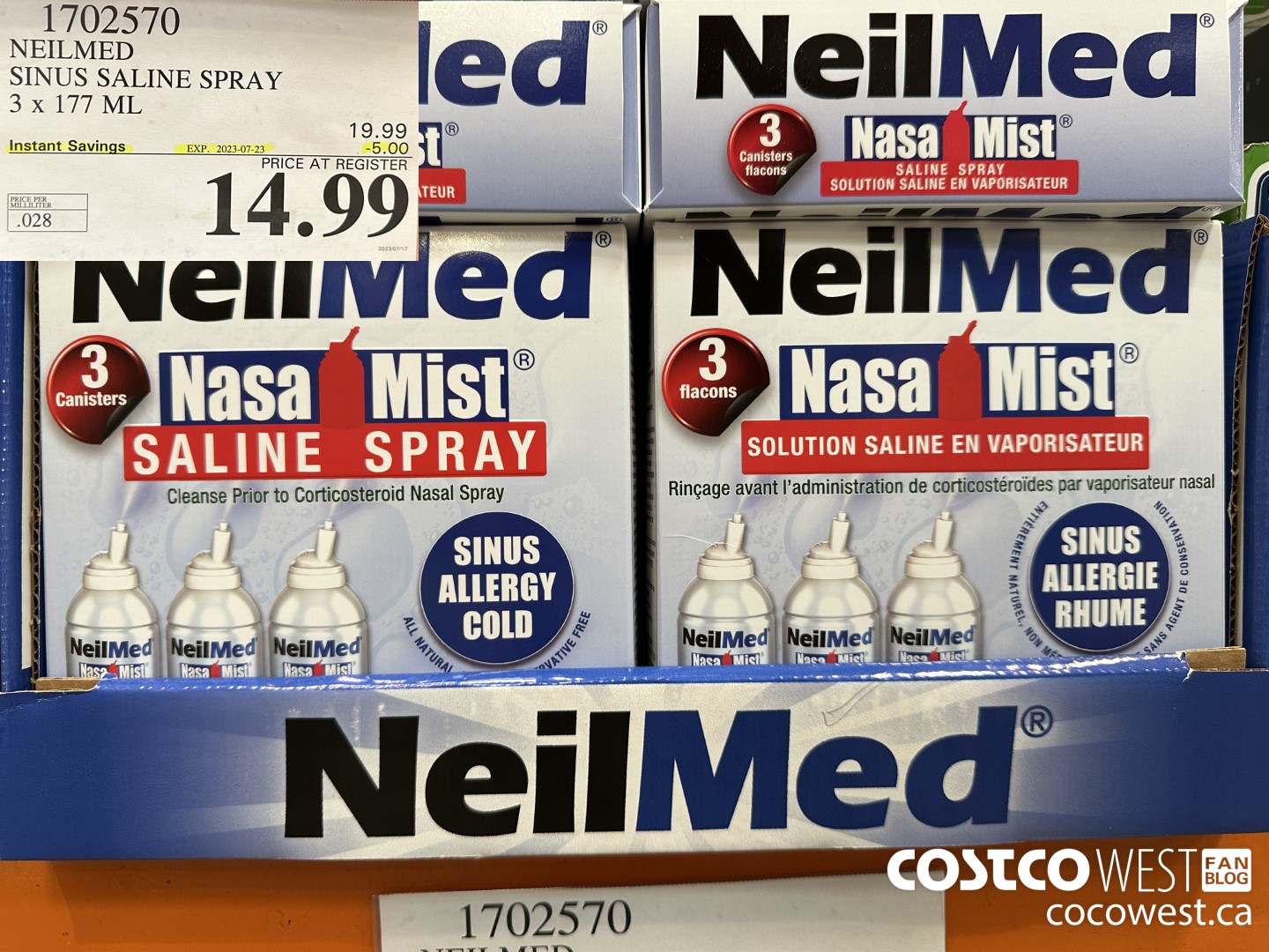 1702570 NEILMED SINUS SALINE SPRAY 3 X 177 ML ($5.00 INSTANT SAVINGS EXPIRES ON 2023-07-23) $14.99