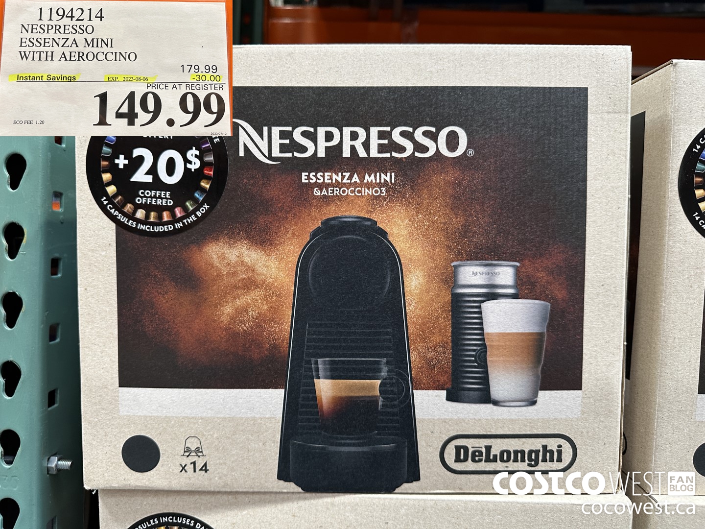1194214 NESPRESSO ESSENZA MINI WITH AEROCCINO ($30.00 INSTANT SAVINGS EXPIRES ON 2023-08-06) $149.99