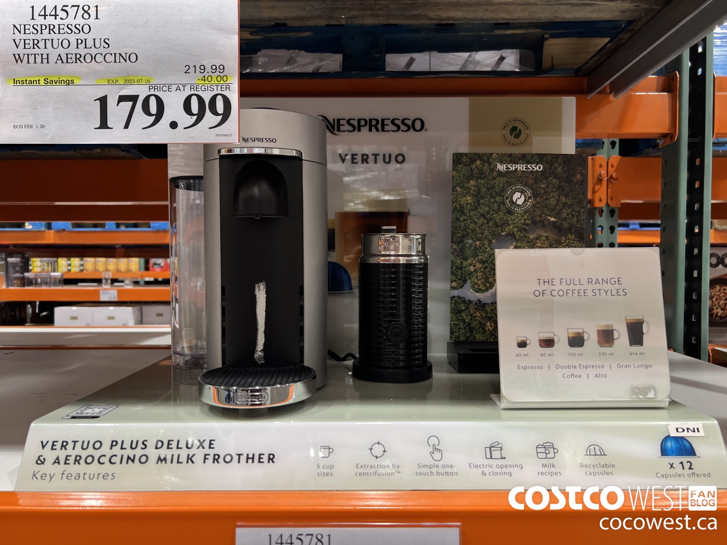 1445781 NESPRESSO VERTUO PLUS WITH AEROCCINO ($40.00 INSTANT SAVINGS EXPIRES ON 2023-07-16) $179.99