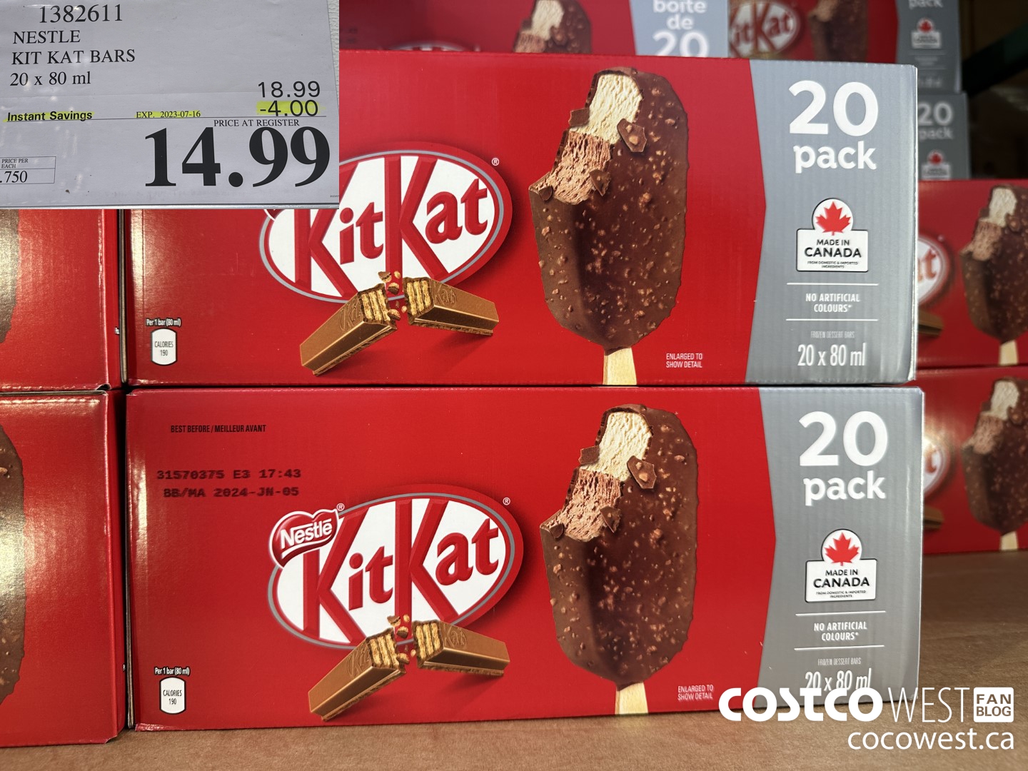 1382611 NESTLE KIT KAT BARS 20 x 80 ml ($4.00 INSTANT SAVINGS EXPIRES ON 2023-07-16) $14.99